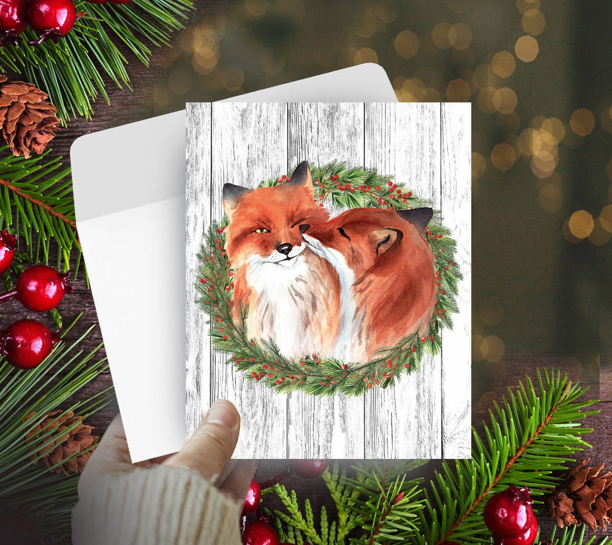 Fox Christmas Card | Foxes Snuggling | Holiday Greeting Card