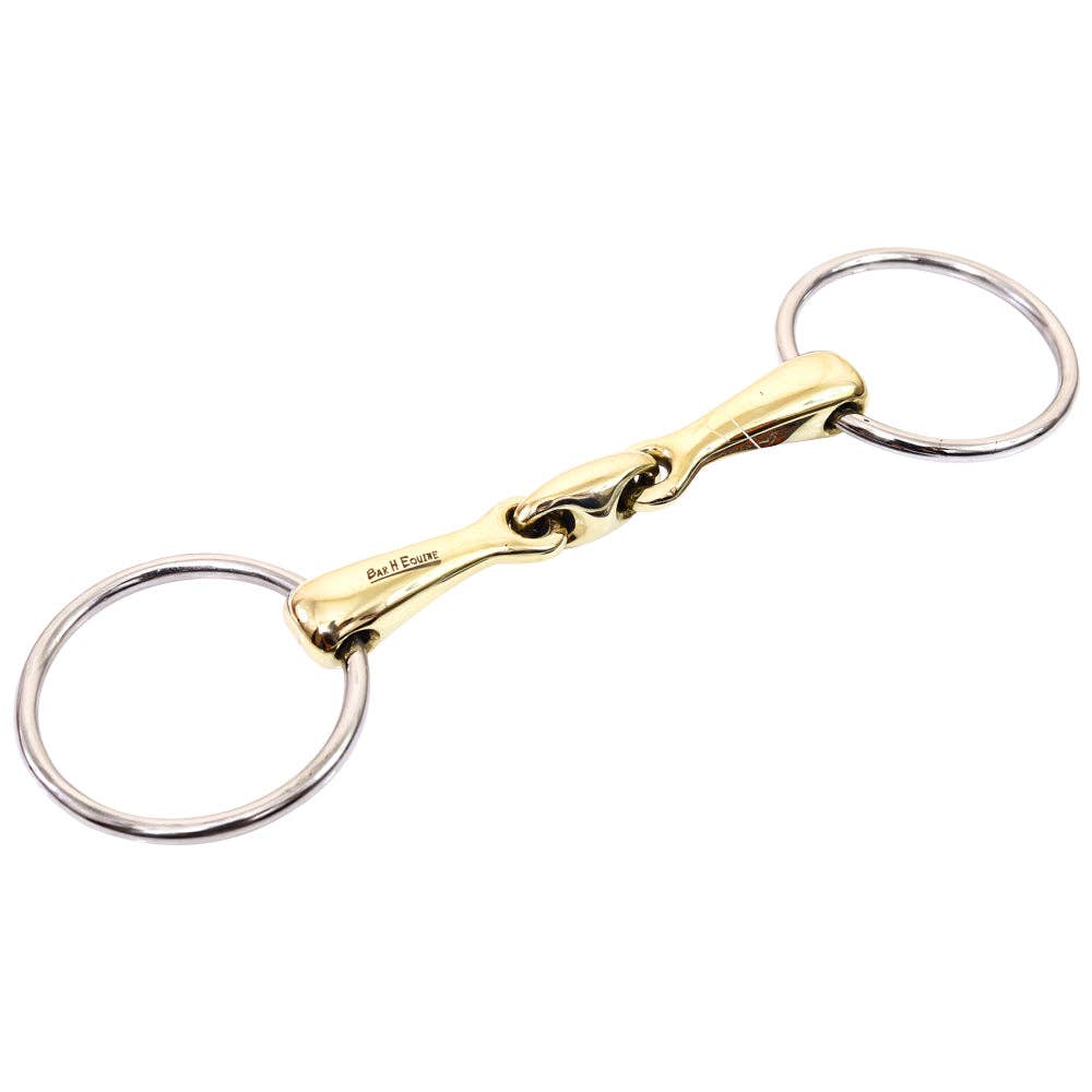 5" Bar H Equine Eggbutt O Ring French Link Snaffle Brass Mouth Bit