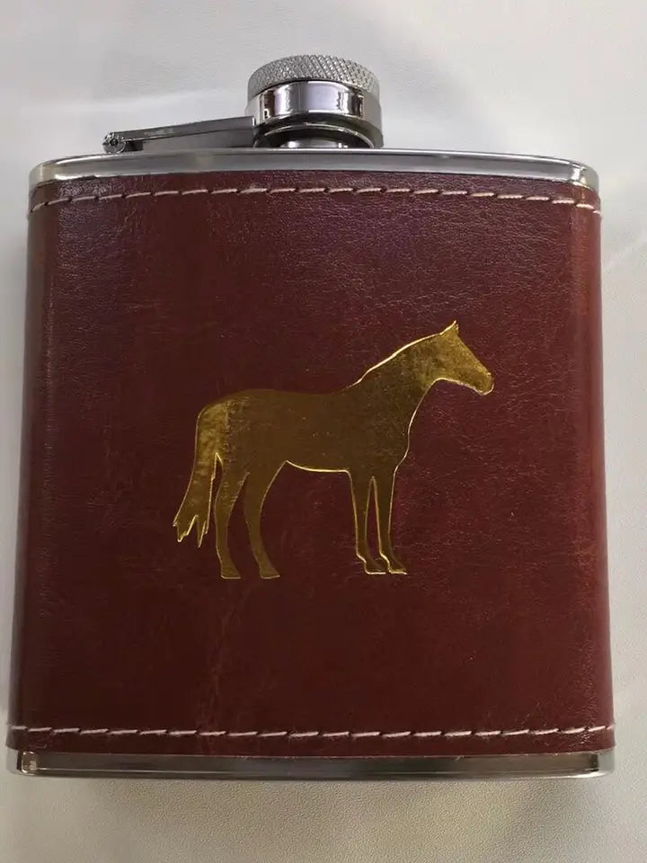 Flask - Standing Horse / Leather with Gold