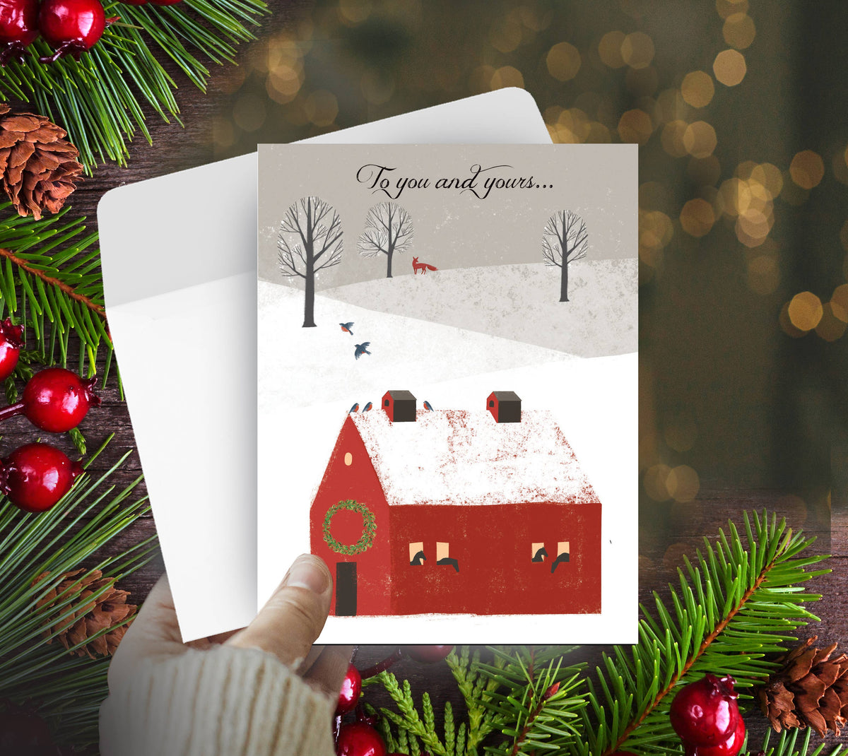 Fox Christmas Card | Fox, Horses & Barn | Fox Greetings