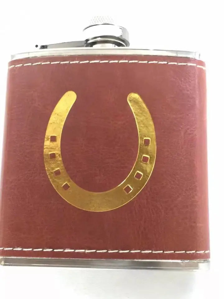 Flask - Gold Stamped on Leather Horseshoe Flask