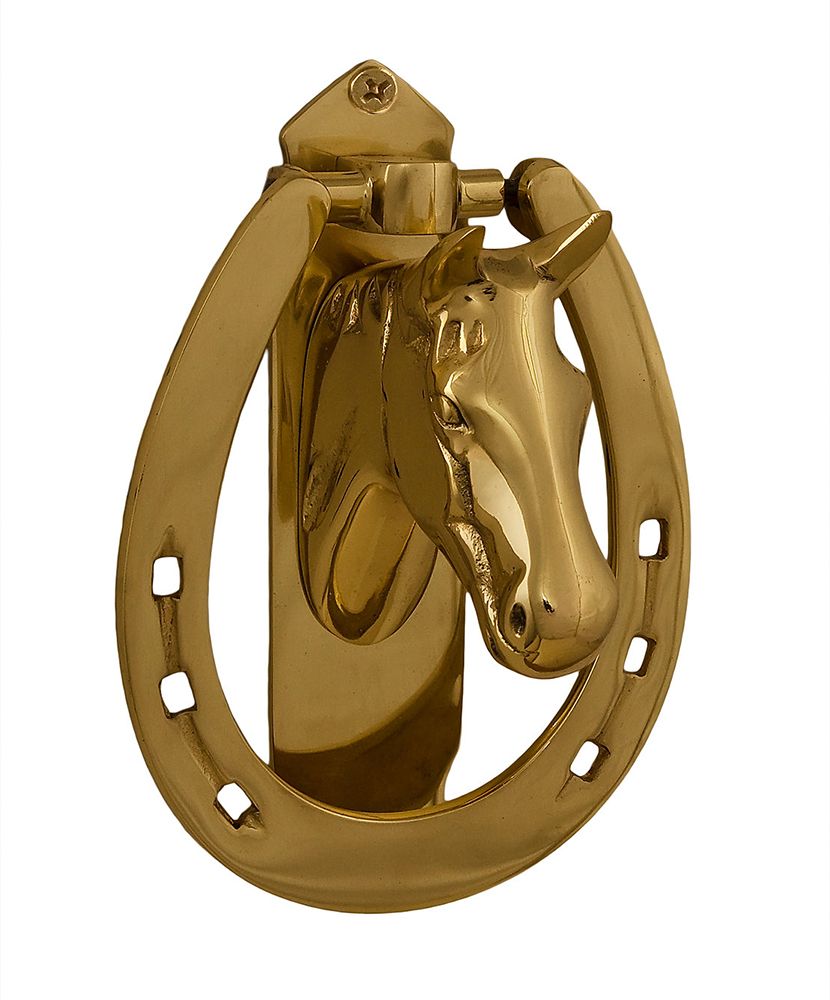 Horsehead In Horseshoe Brass Door Knocker