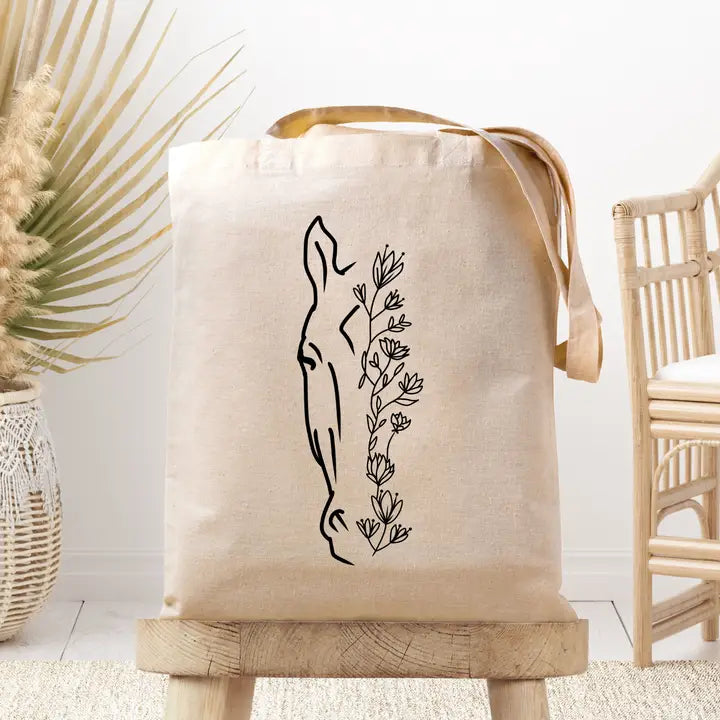 Floral Horse head Canvas Tote Bag