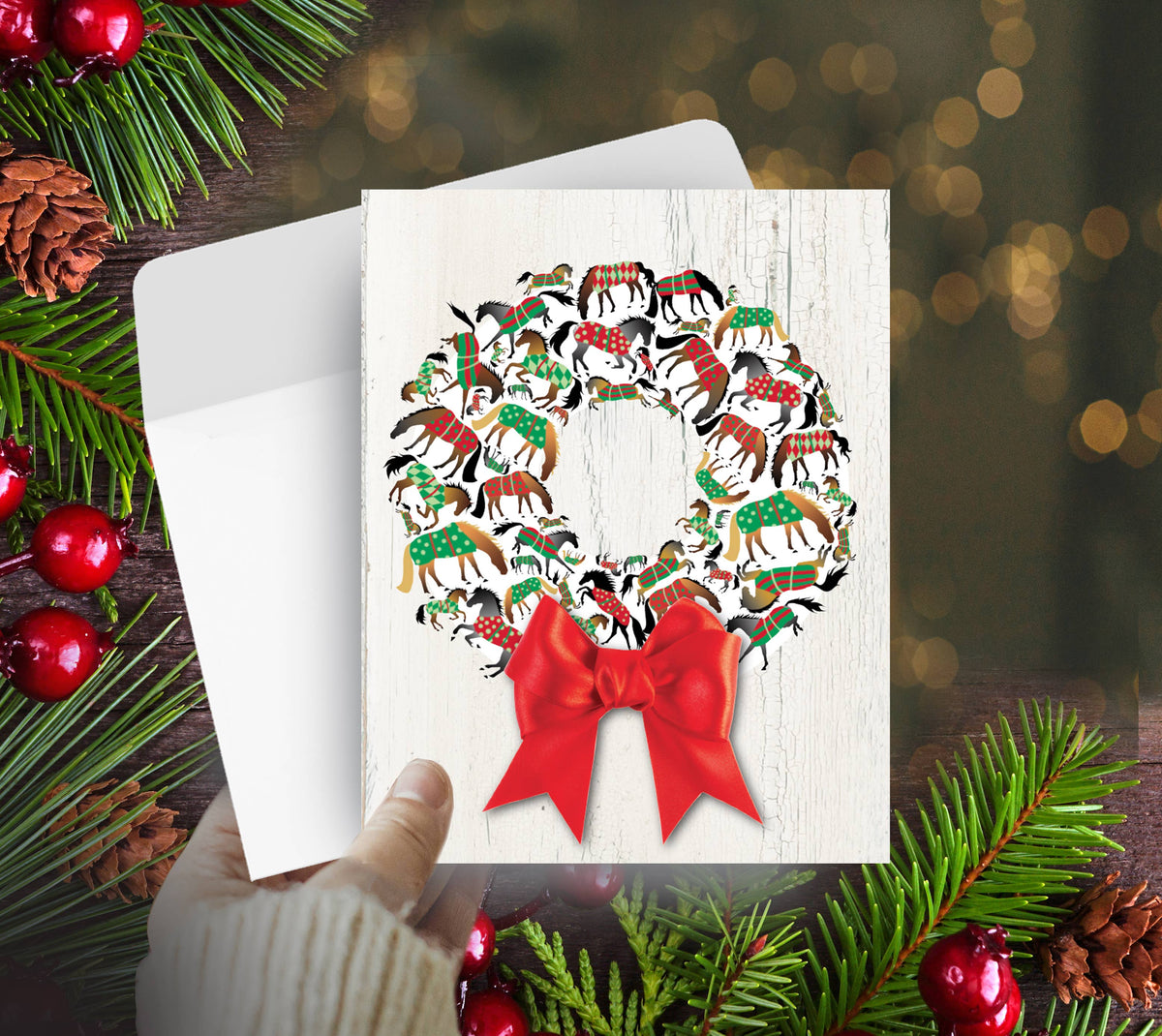 Horse Boxed Christmas Cards | Blankets Wreath | 8 Holiday