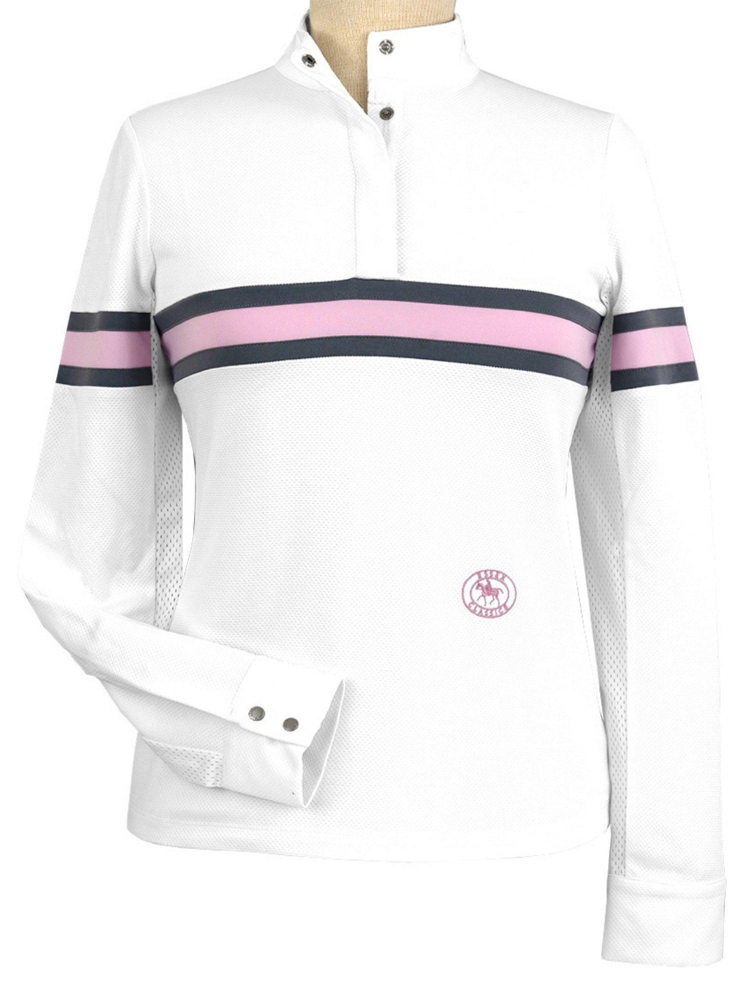 Cambridge Ladies Long Sleeve Show Shirt - White with Grey & Pink