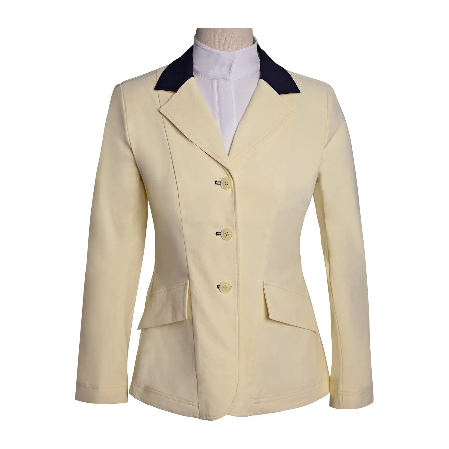 Grand Prix Ladies EQJ 3 Button Show Coat, Butter with Navy Collar