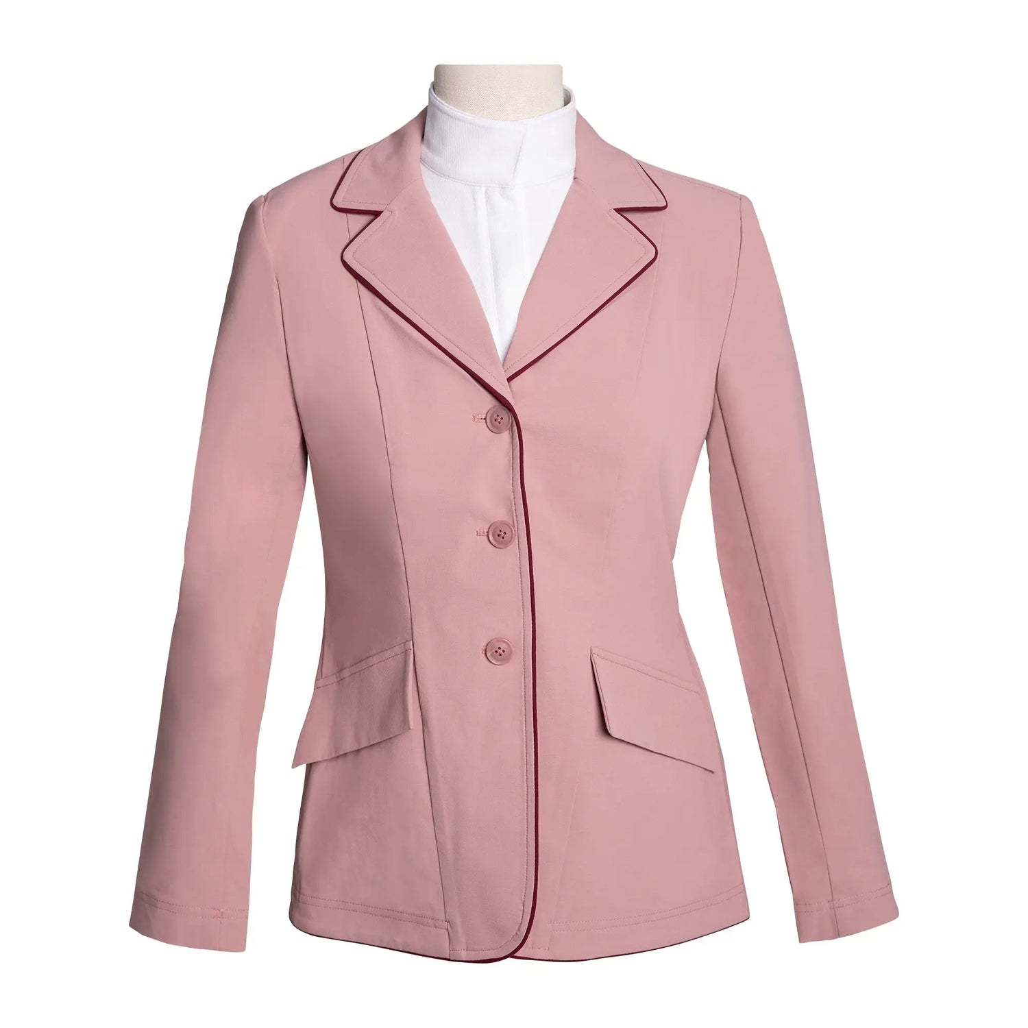 Grand Prix Ladies EQJ 3 Button Show Coat, Rose with Burgundy Piping