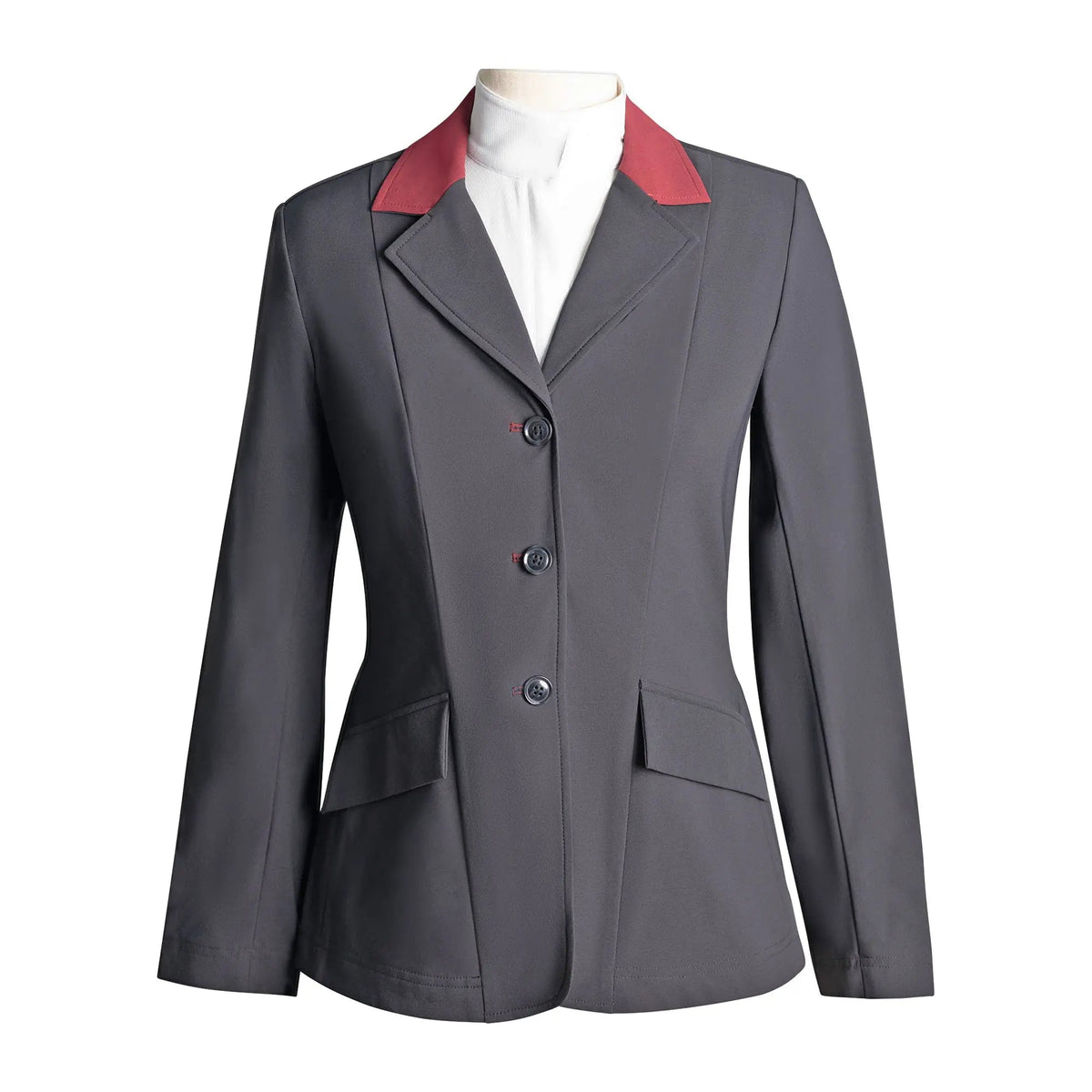 3 Button Front Grand Prix Ladies EQJ Classic 3 Button Show Jacket, Black with Burgund ...