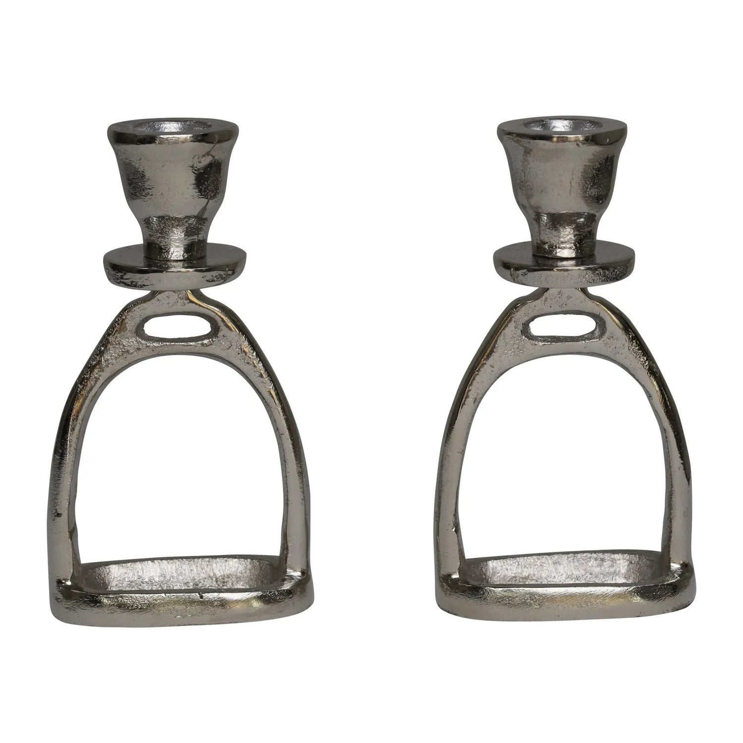 Huntley Equestrian Stirrup Candle Stick Holders, Silver set of 2