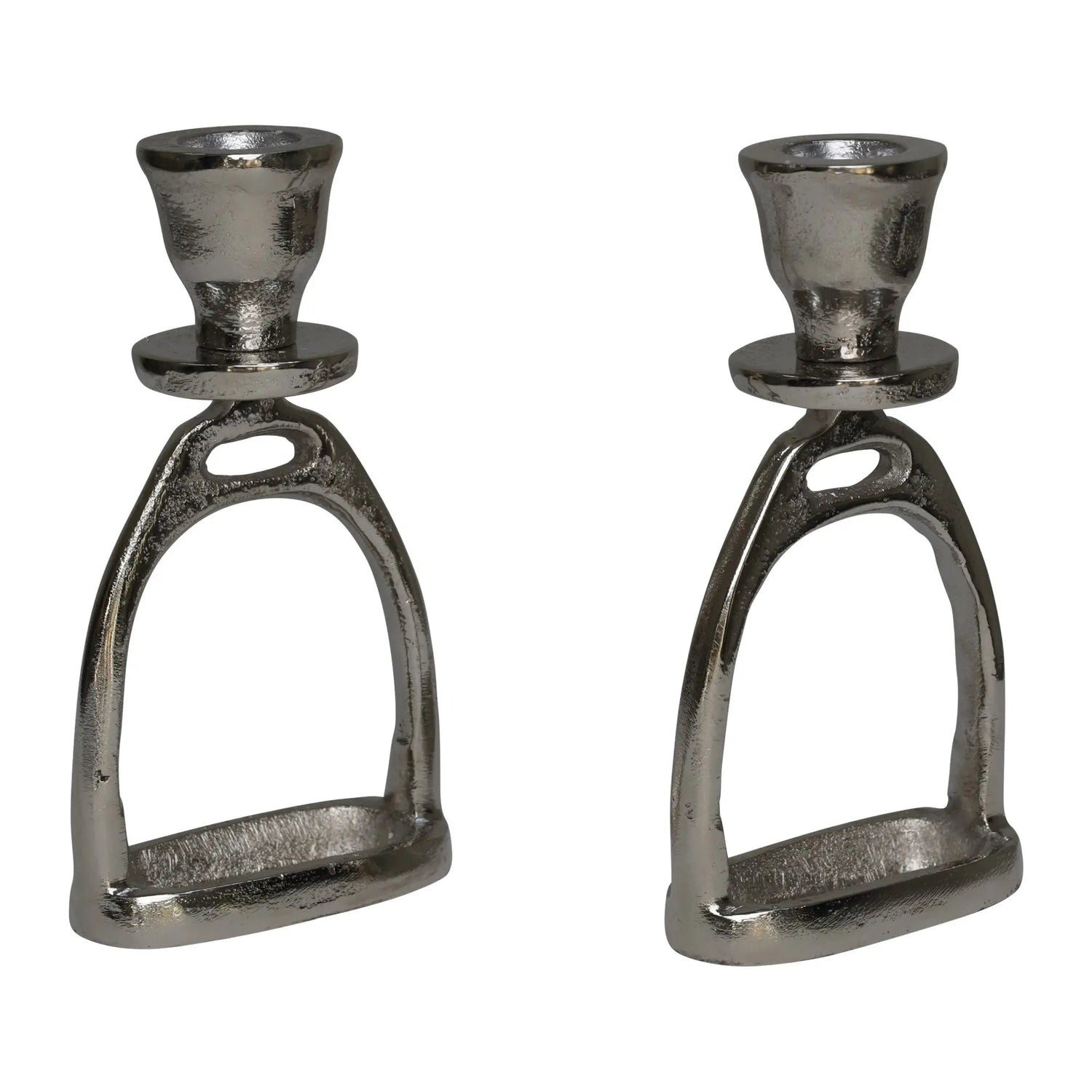 Huntley Equestrian Stirrup Candle Stick Holders, Silver set of 2
