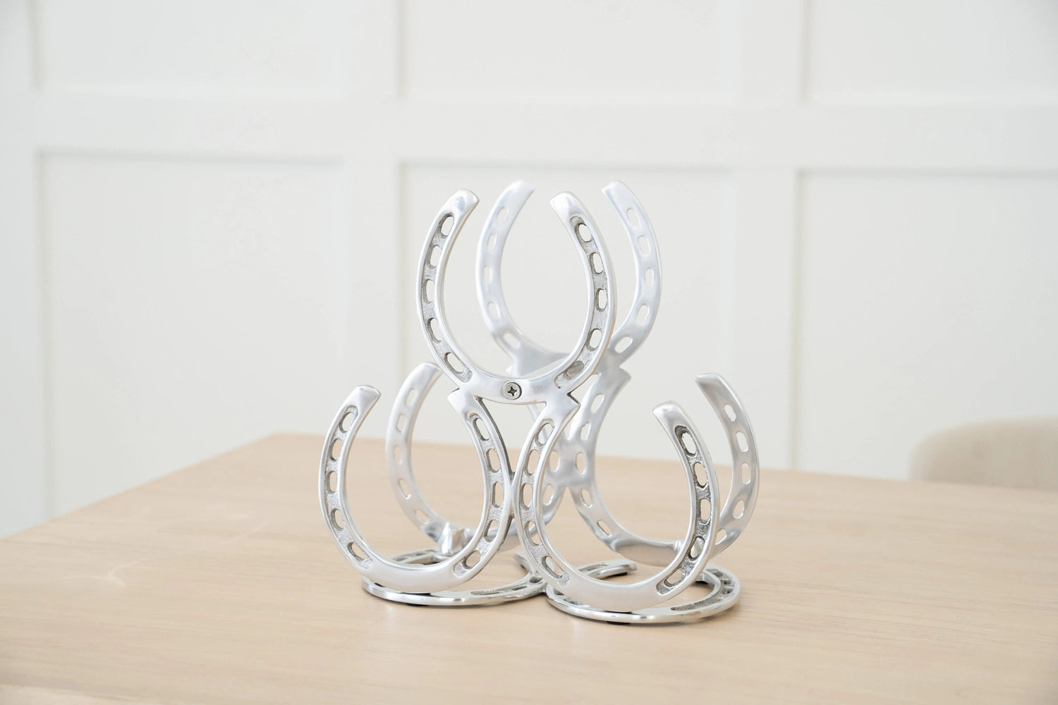 Huntley Horseshoe 3-Bottle Wine Rack, Aluminum Silver Finish