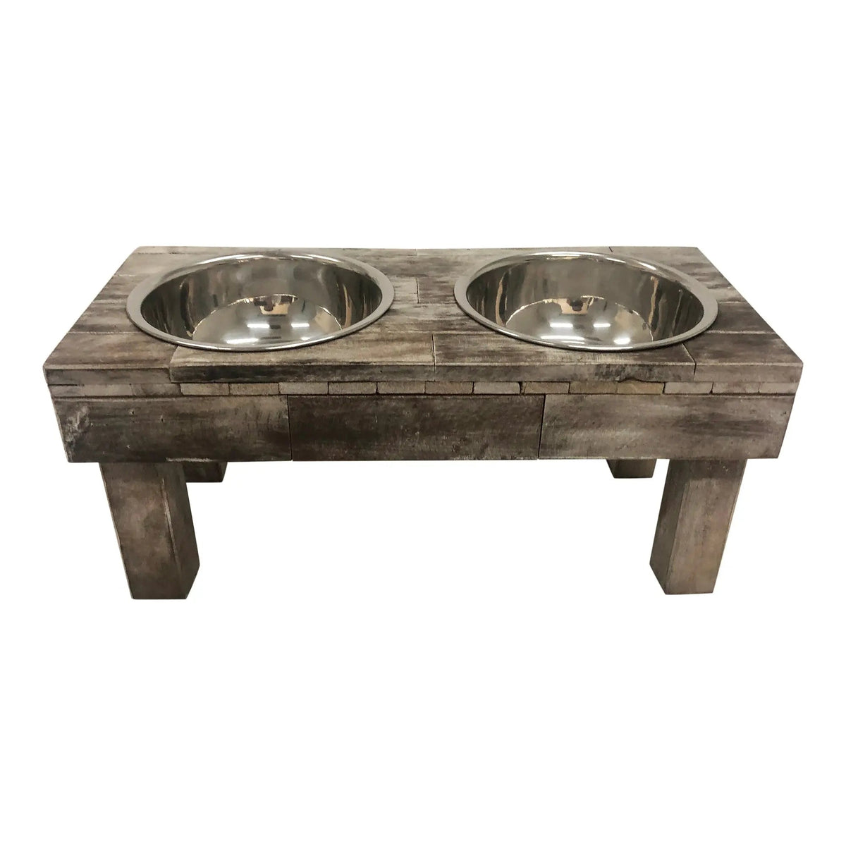 Huntley Pet Berjen Table Elevated Double Bowl Pet Feeder, Brown Wash ...