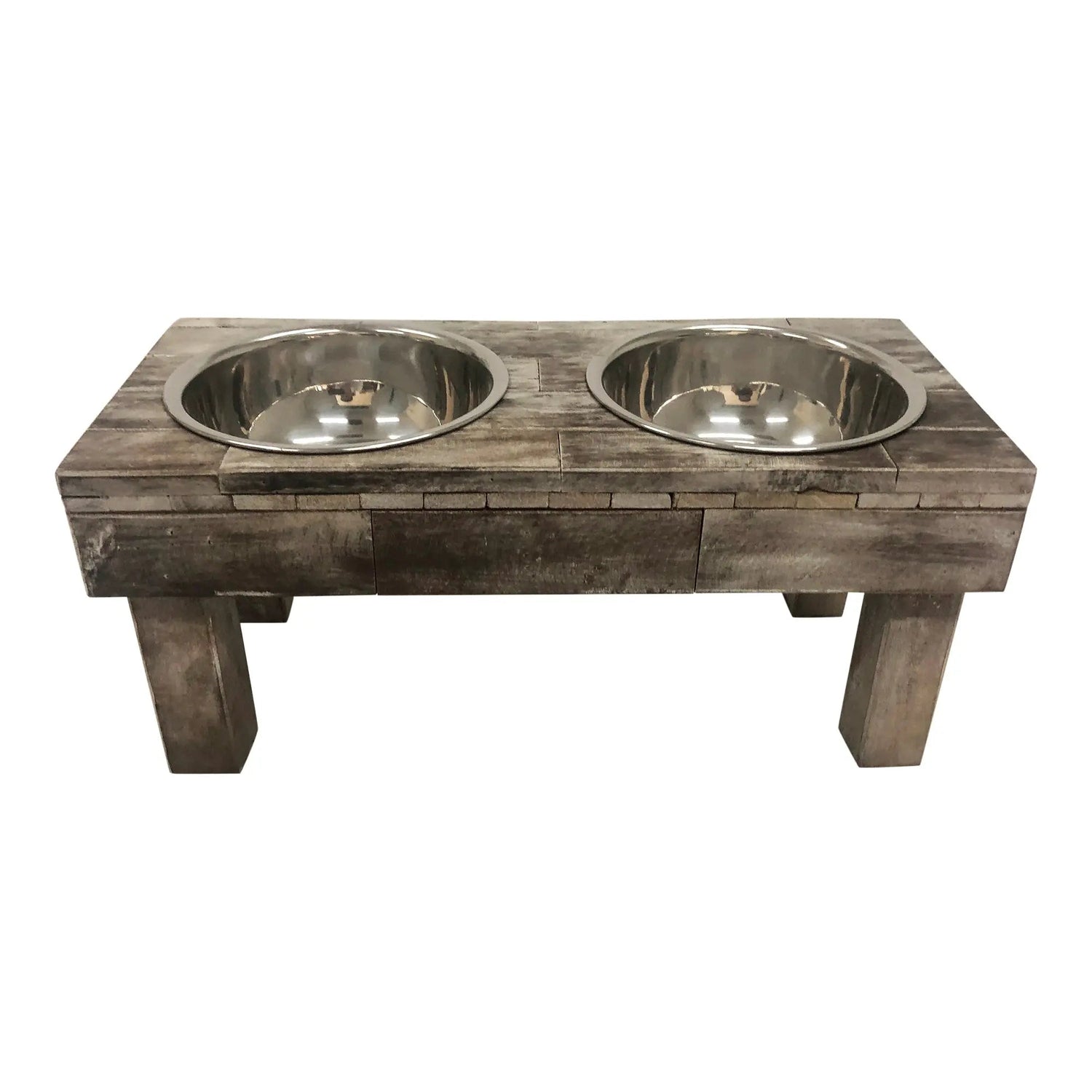 Huntley Pet Berjen Table Elevated Double Bowl Pet Feeder, Brown Wash