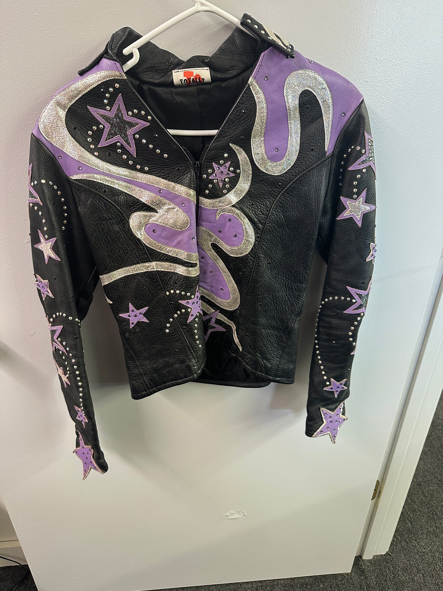 Leather Jacket - Youth small / medium Black and Purple