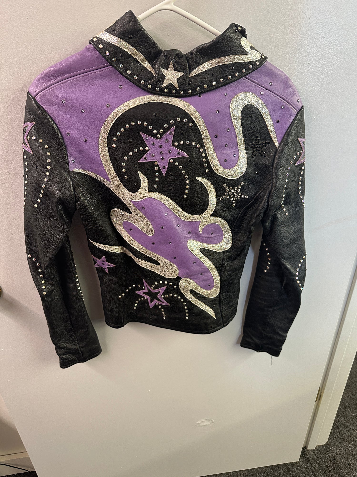 Leather Jacket - Youth small / medium Black and Purple