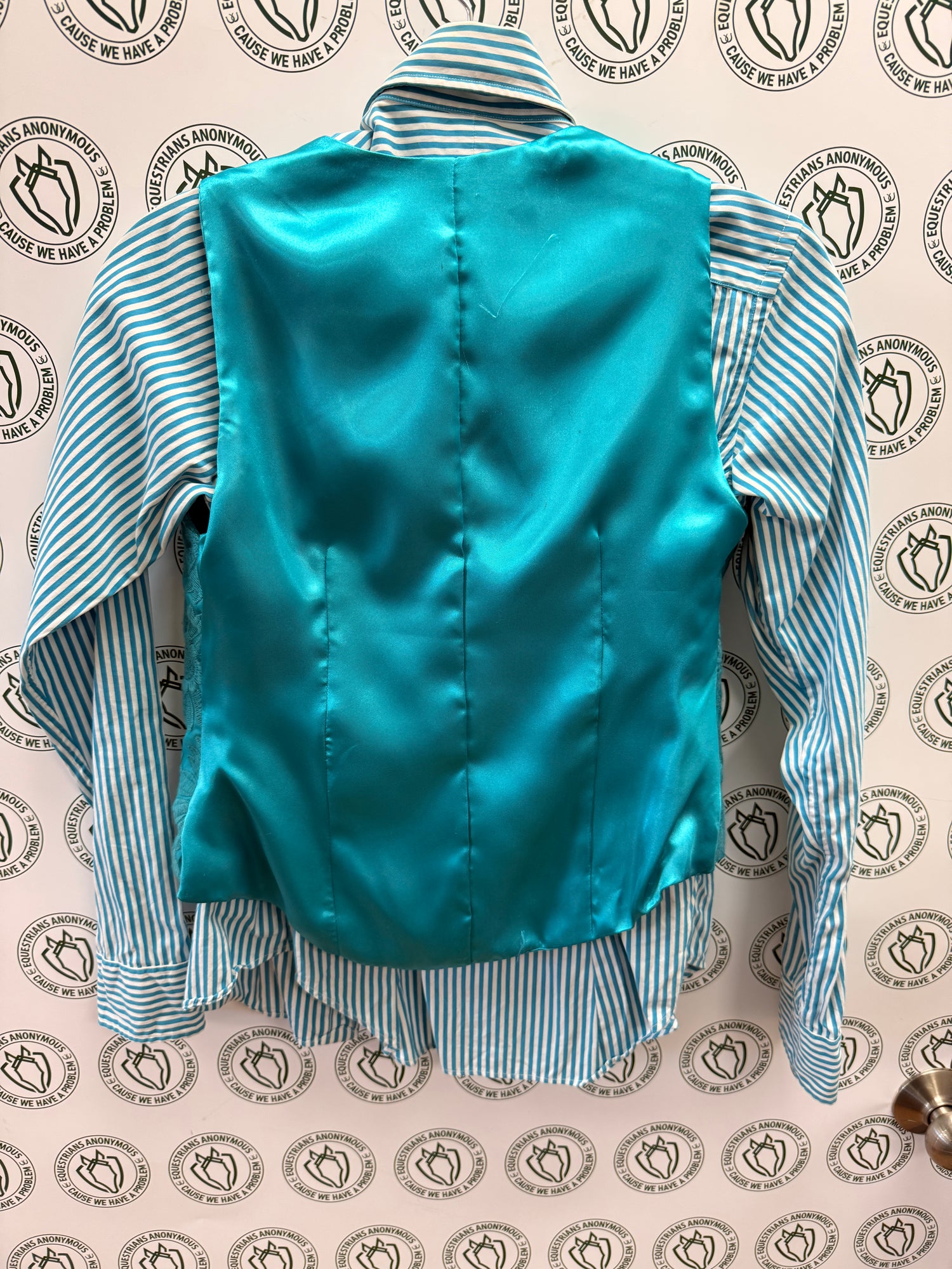 S Women's Teal striped Shirt with Teal vest Show Clothing