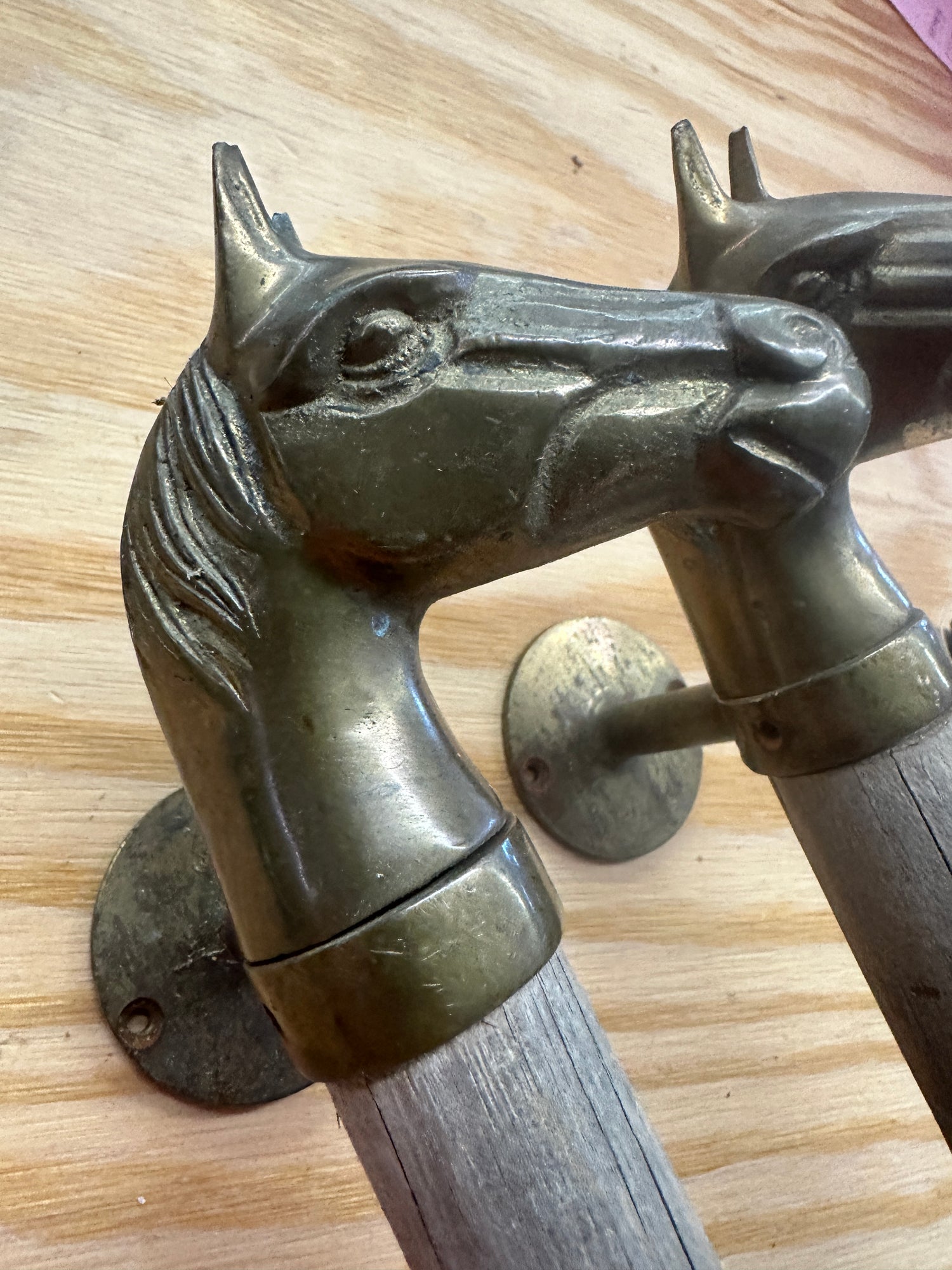Antique Brass Horse Barn Door Pulls - Pair