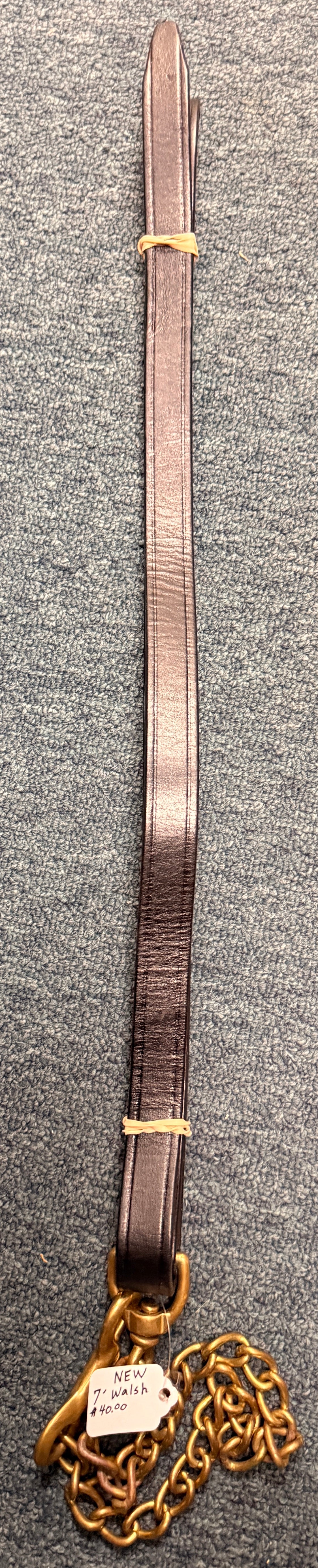 Walsh black leather lead with brass chain