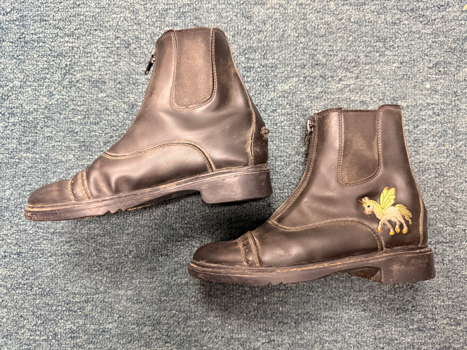 3 Child paddock boots with unicorn black embroidered
