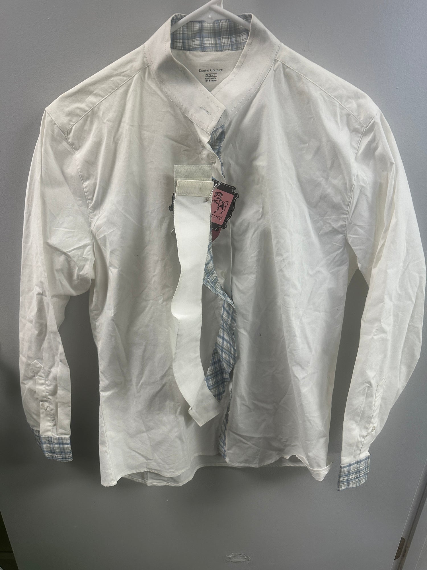 L Women's Equine Couture White show shirt with collars