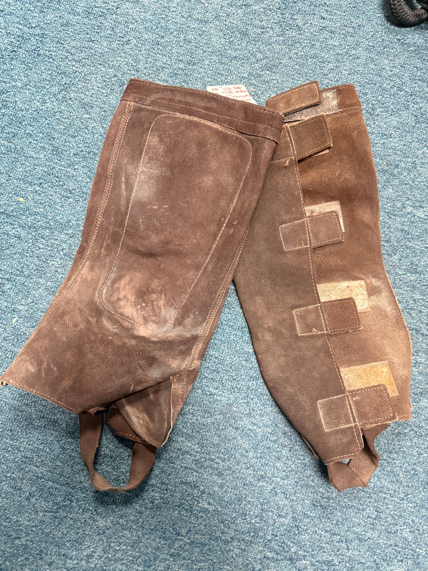 Brown suede Half Chaps with velcro wide calf