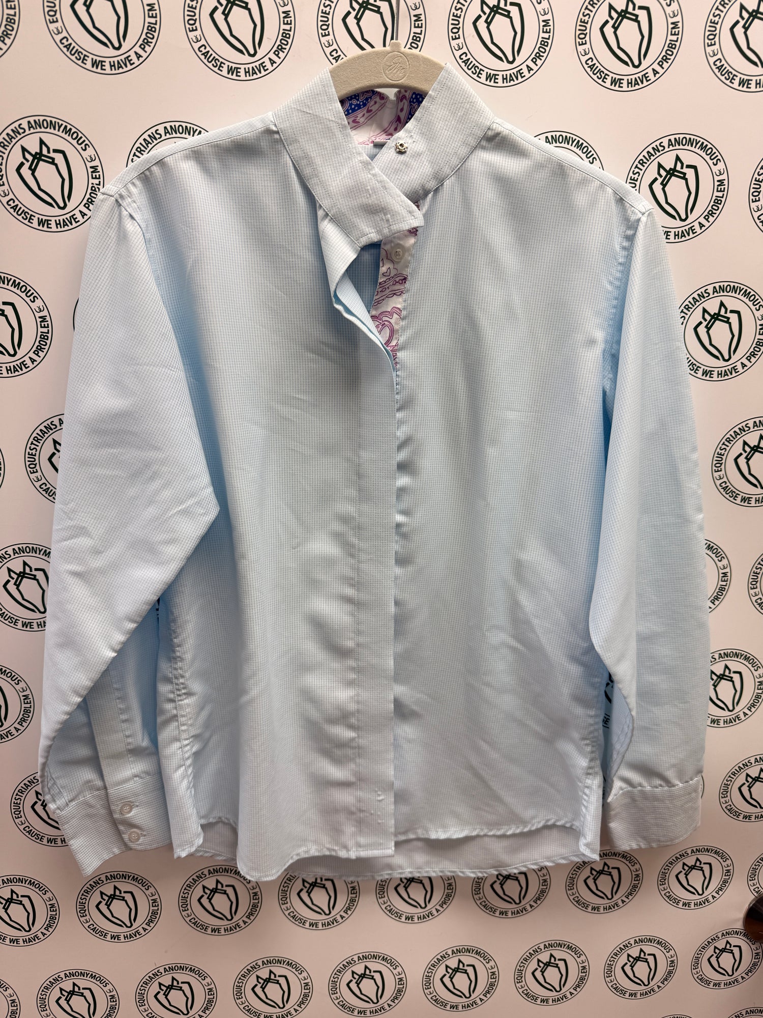12 Women's lite Blue checked show shirt with paisley collar