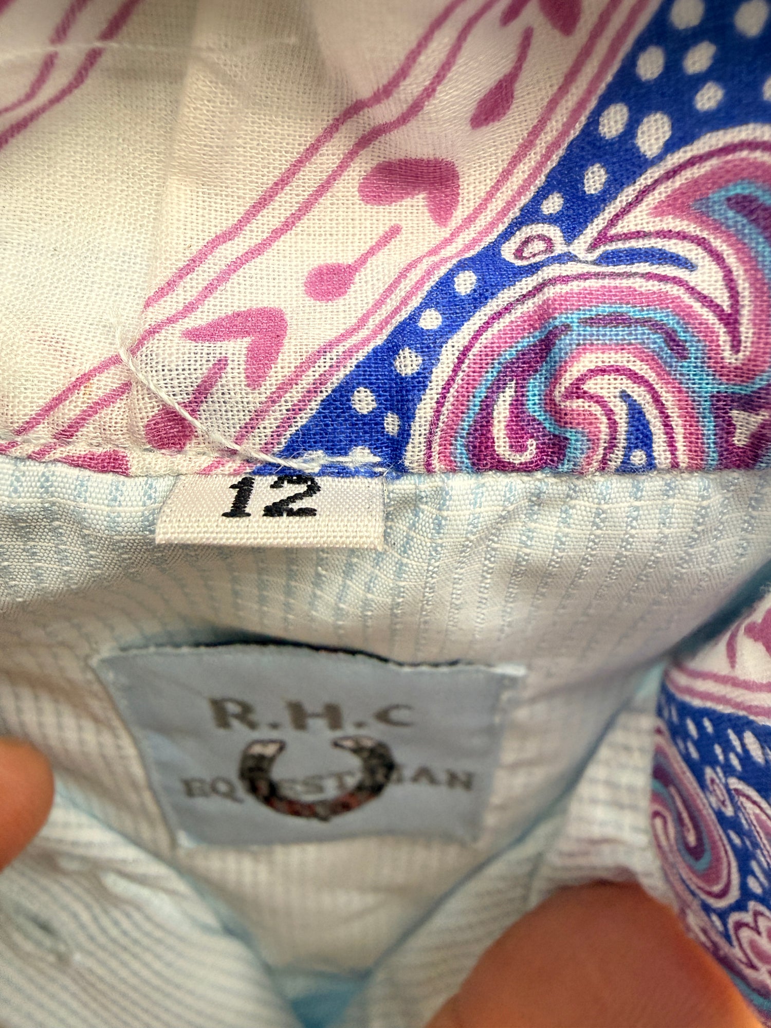 12 Women's lite Blue checked show shirt with paisley collar