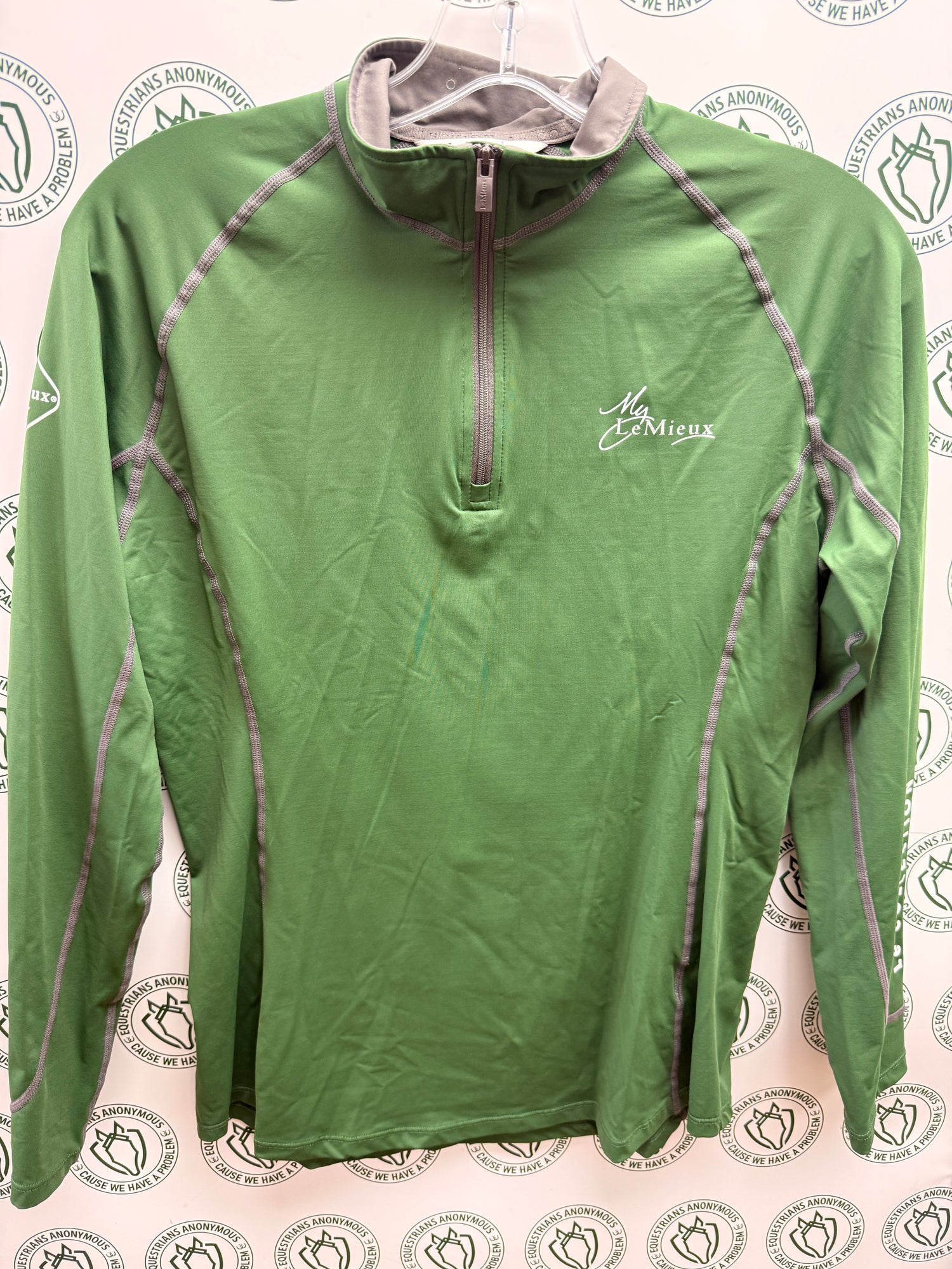 Med women's MY Lemieux Green quarter zip long sleeve