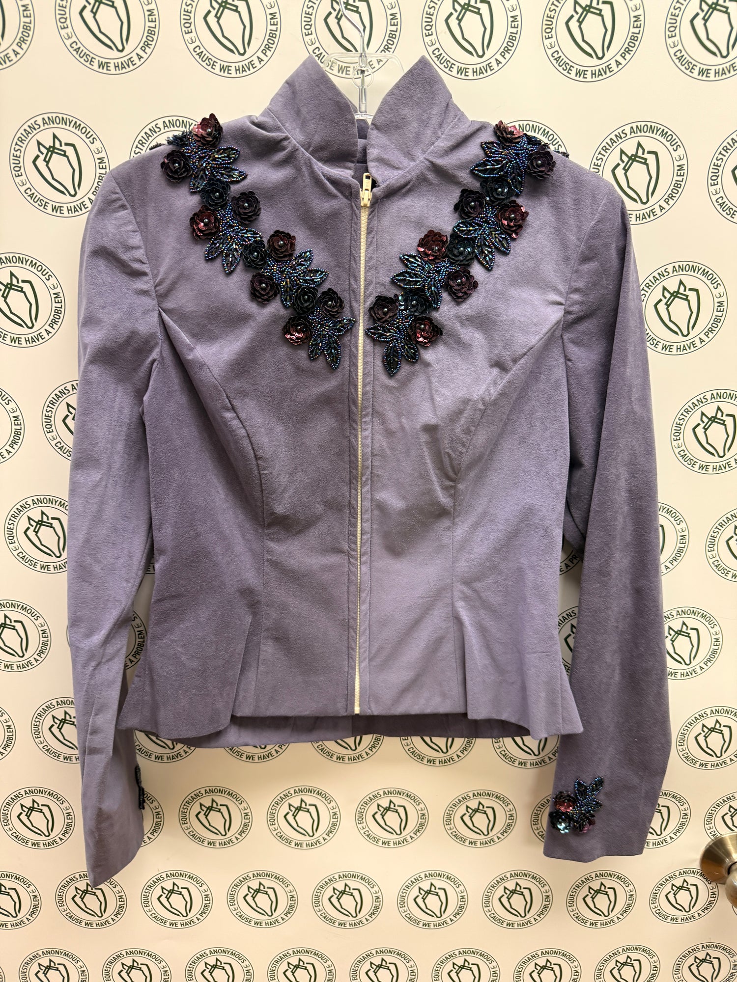 Med Women's western show top Purple suede with gems flower pattern