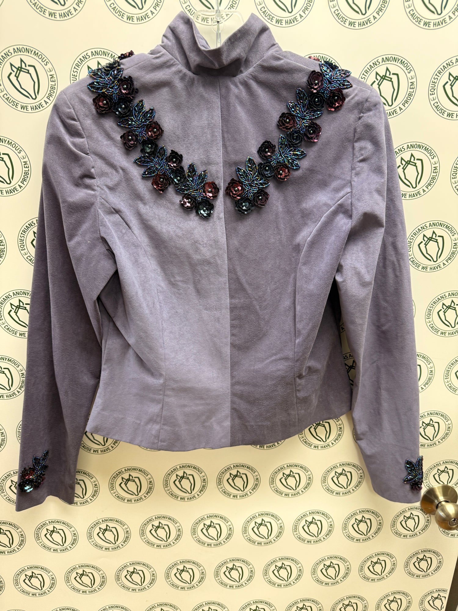 Med Women's western show top Purple suede with gems flower pattern