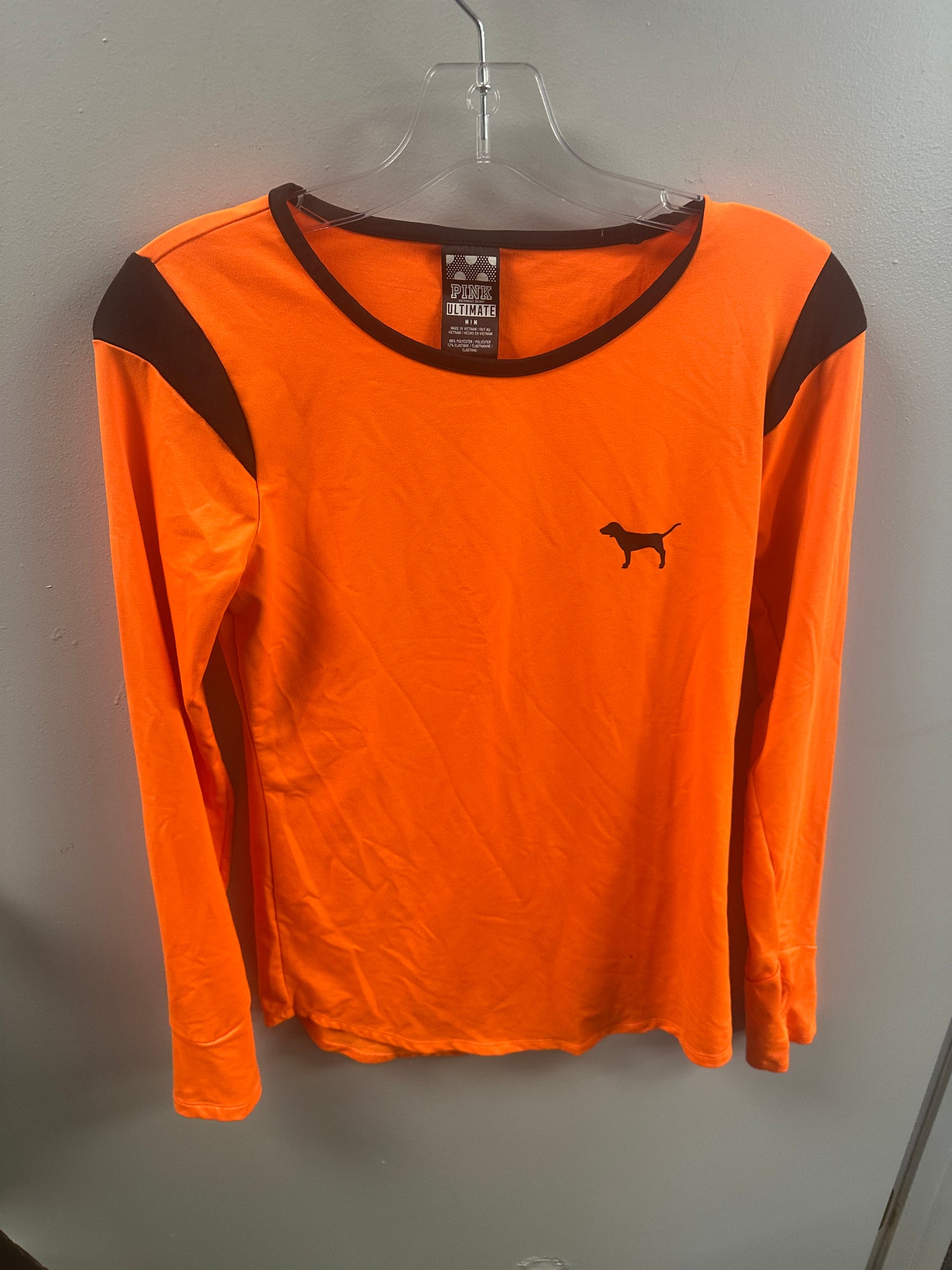 Med women's Pink by Victoria's Secret LS Orange with Lab on left chest