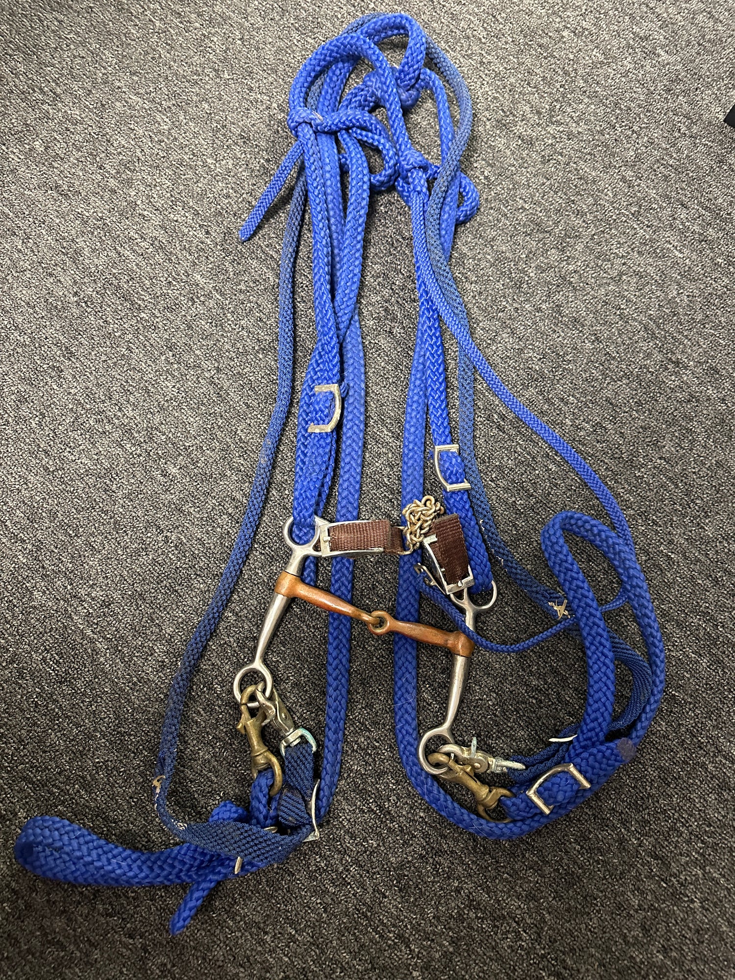 Western style Blue Nylon Bridle and 2 sets of reins