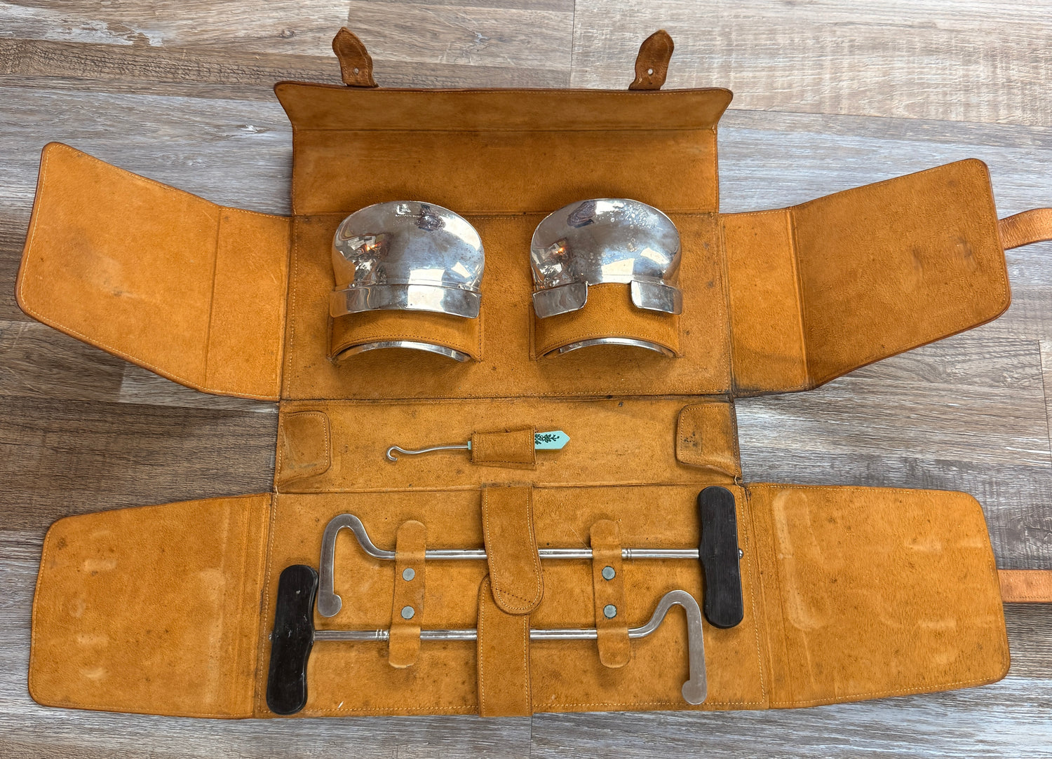 Antique English Pigskin Leather Hunting Boots Companion set