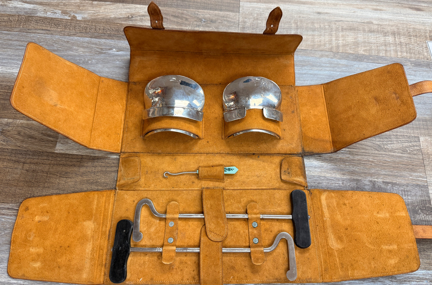 Antique English Pigskin Leather Hunting Boots Companion set