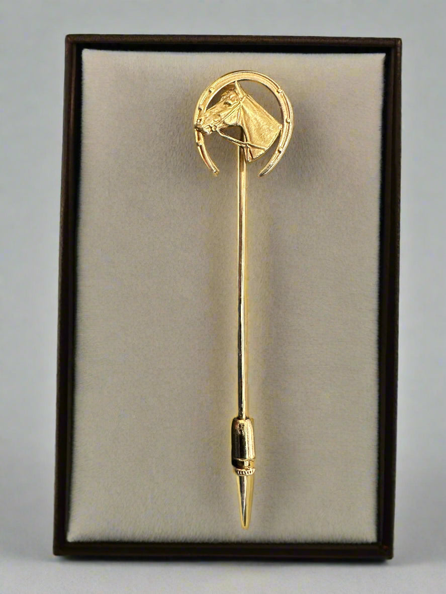 Real Gold Horse Head and Horse shoe stock tie pin