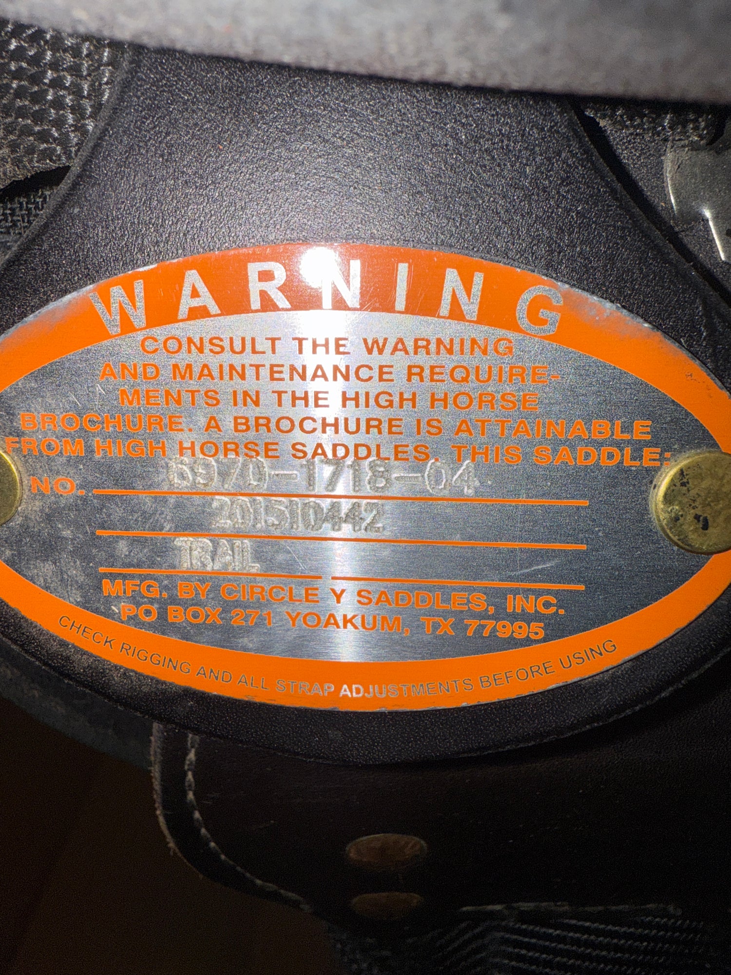 Saddle - Endurance 17" Circle Y High Horse El Campo Gaited Trail Saddle