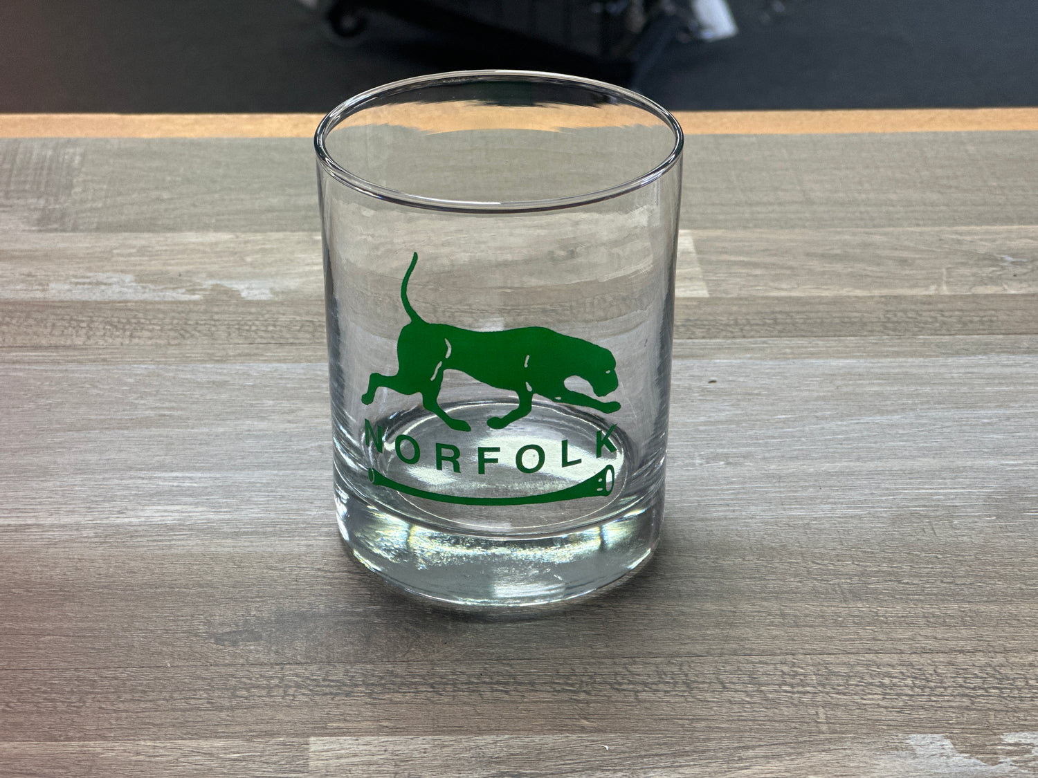 set of 8 Norfolk Hunt Rocks Glasses with Green NHC Logo