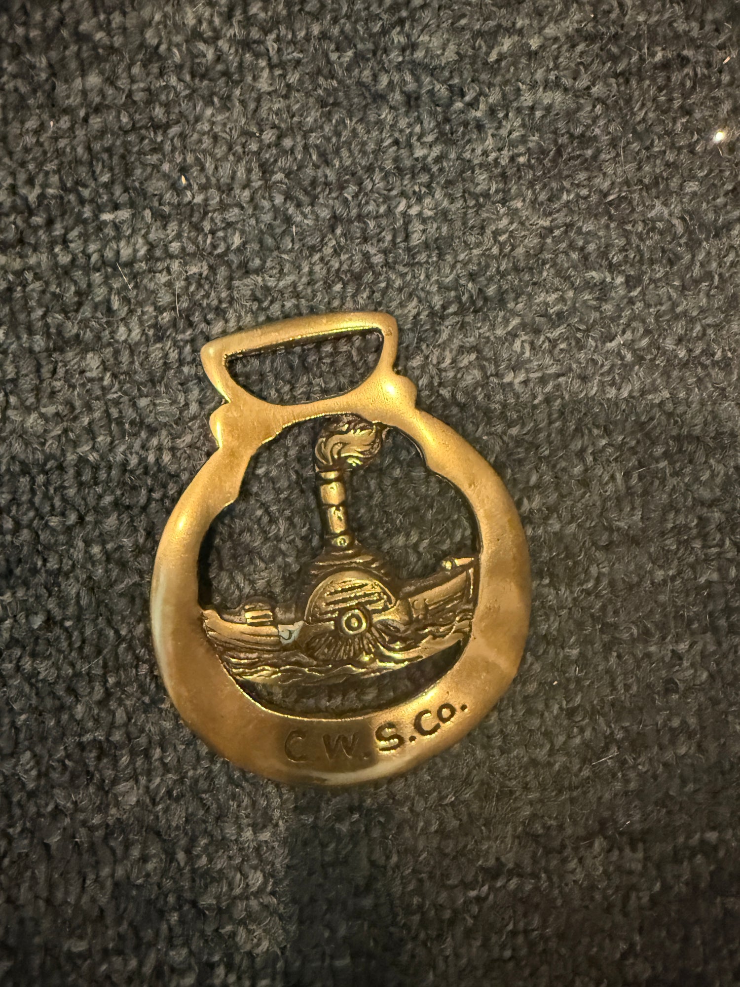 Paddle Steamer C.W.S. Co Horse Brass Medallion - Vintage Maritime Harness Ornament