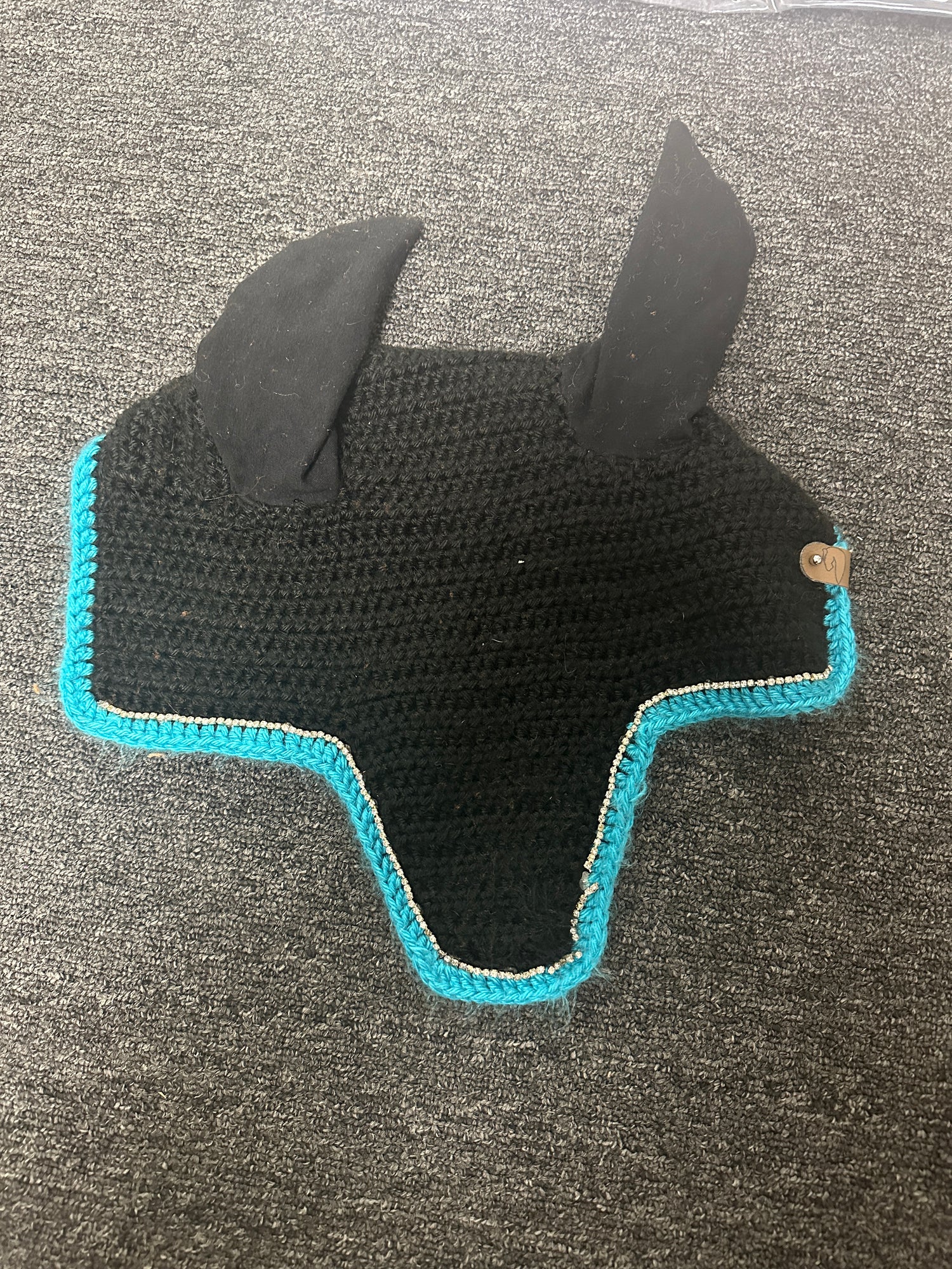 Black and Teal Ear Bonnet NWOT