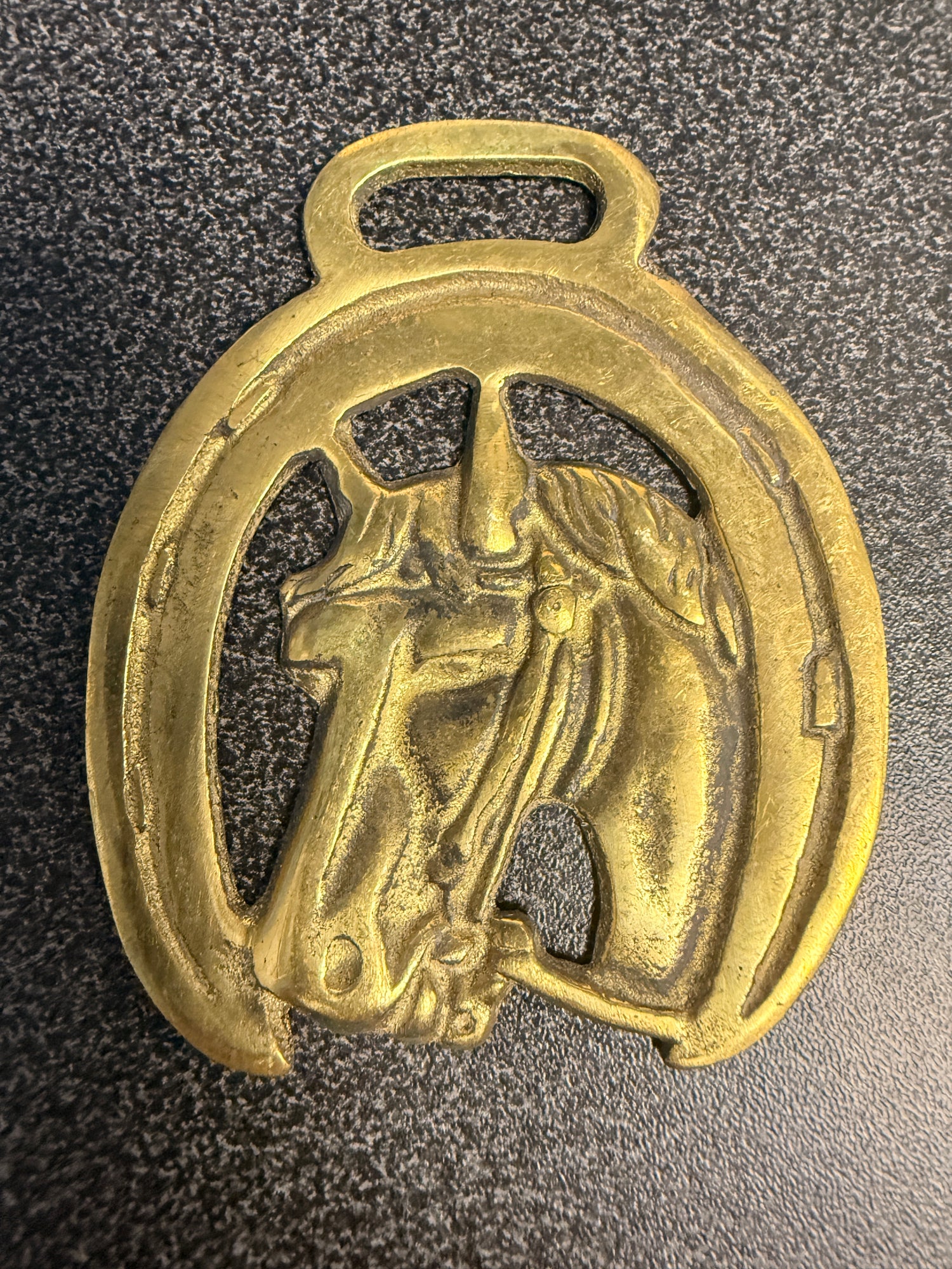 Antique Harness Brass of Horse head left facing medallions