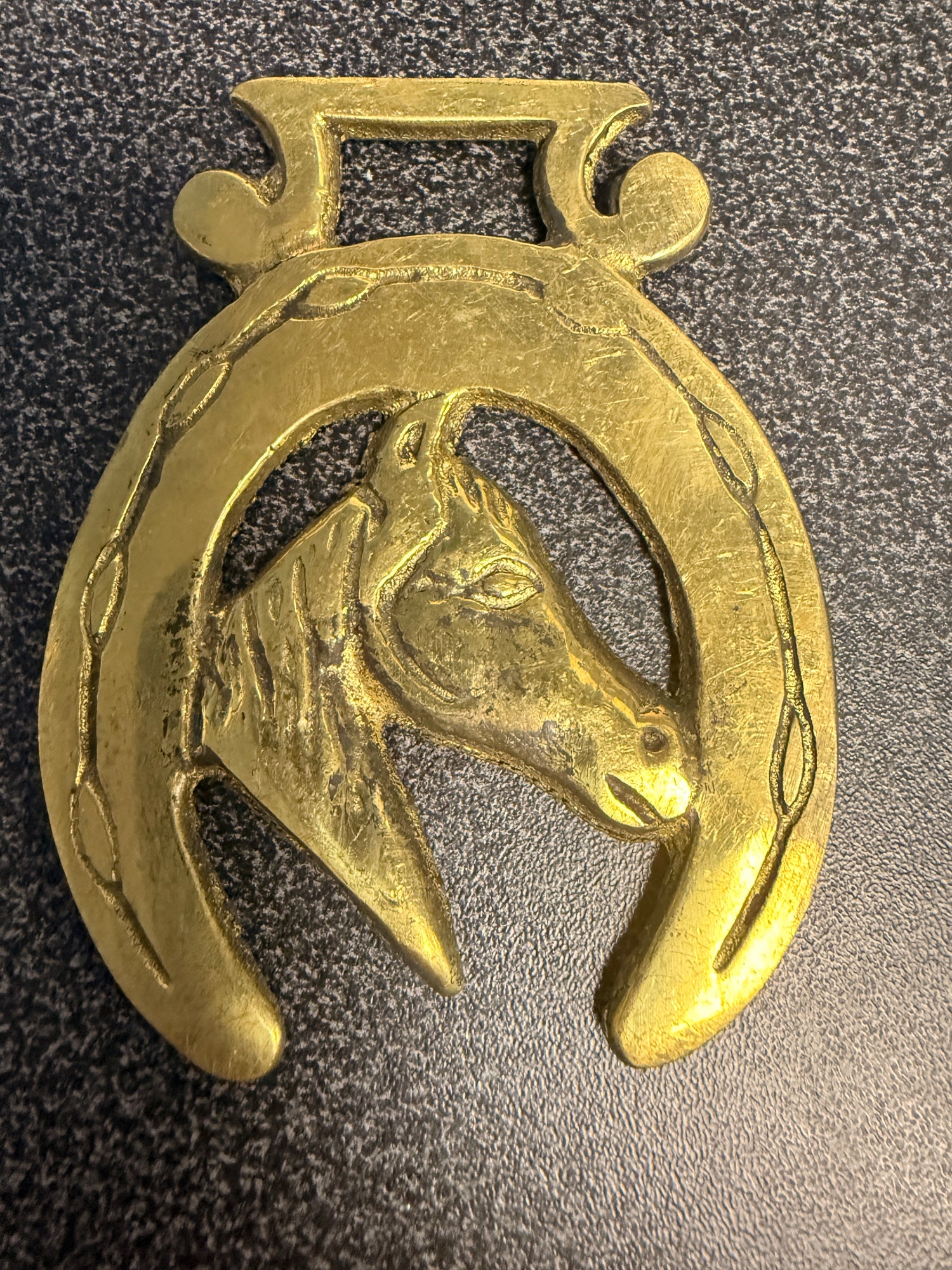 Antique Harness Brass of Horse head right facing medallions