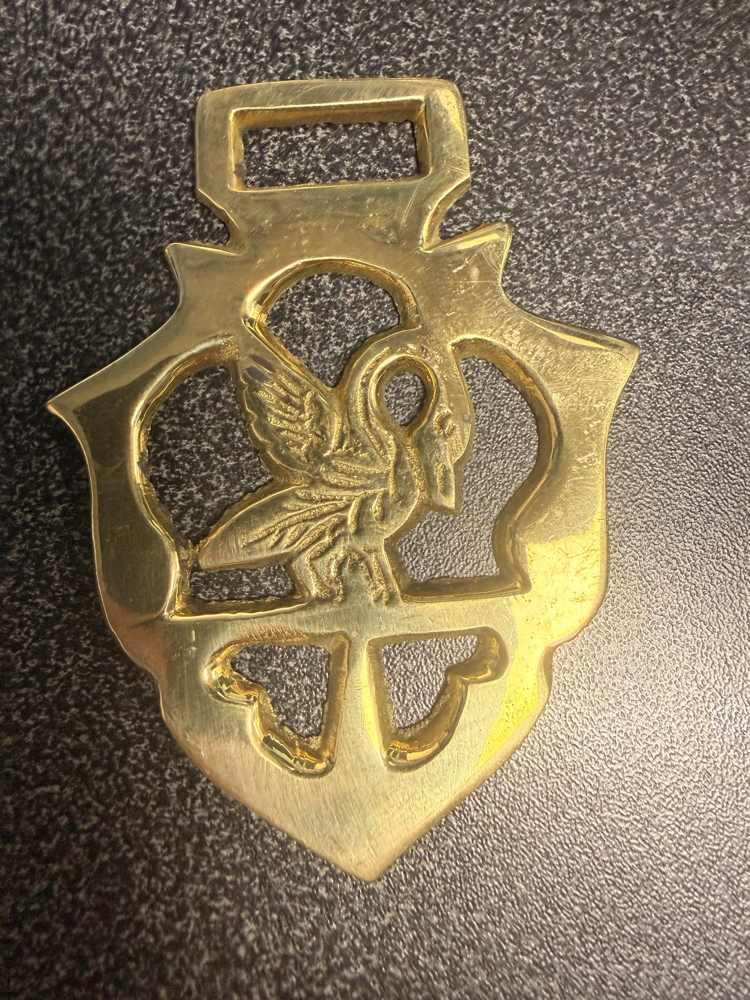 Antique Harness Brass of Swan in Badge medallions