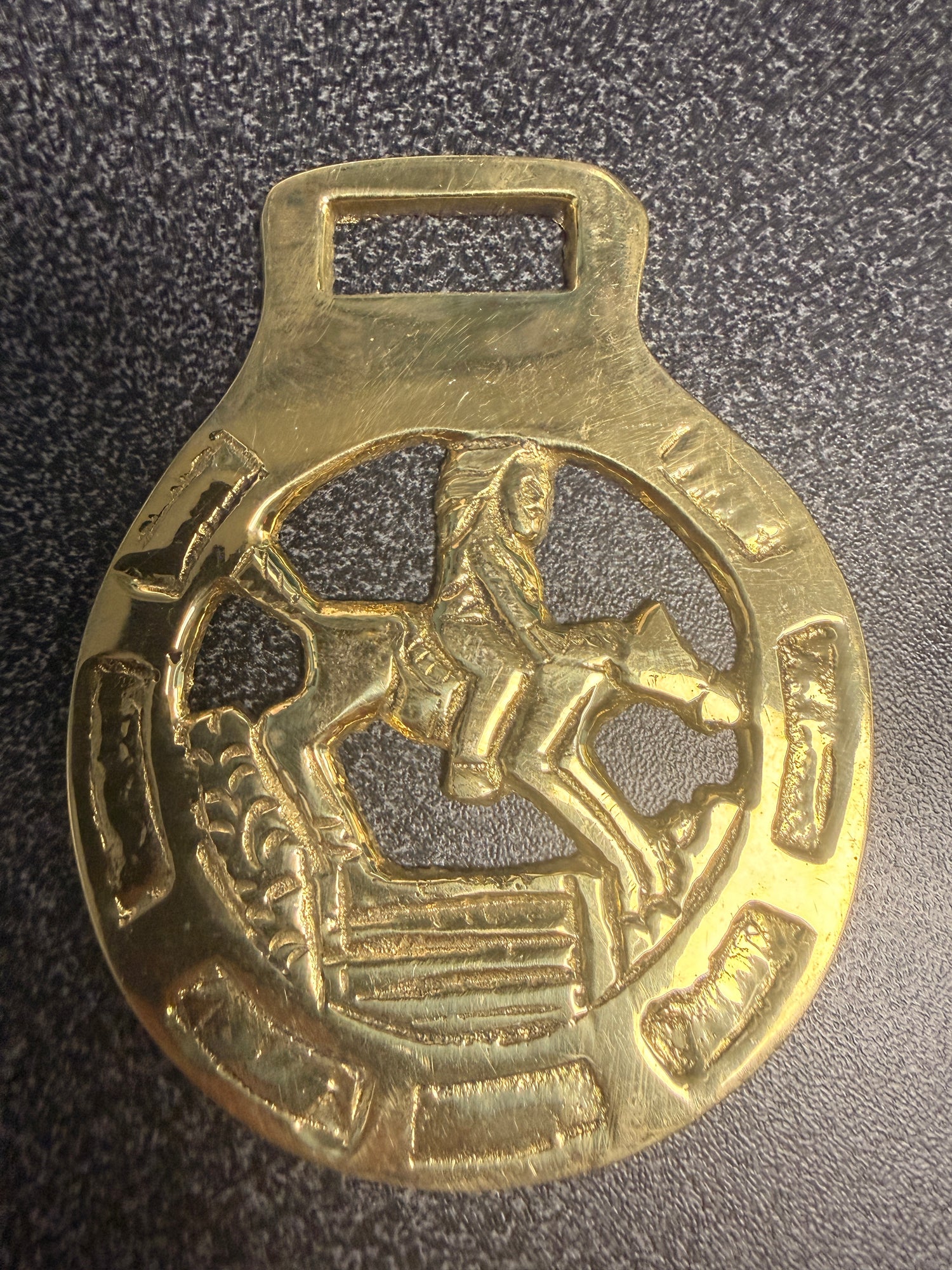 Antique Harness Jumping horse and rider medallions