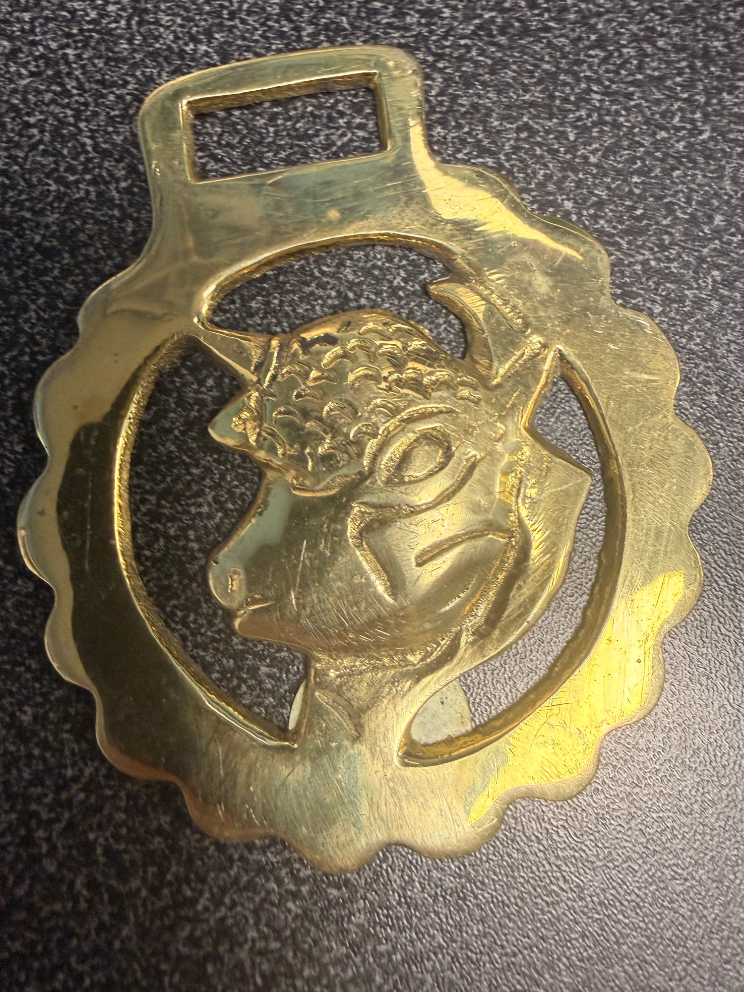Antique Harness Brass of Lambs head medallions