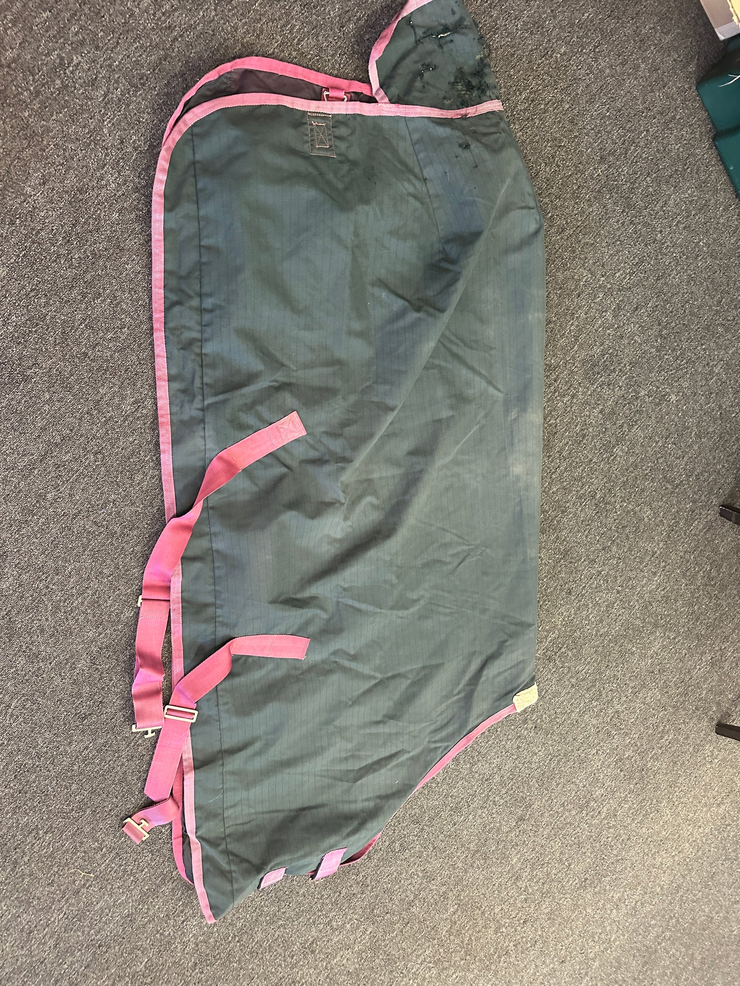 60 Dover Stable Sheet with wear on Tail flap green with pink ish trim