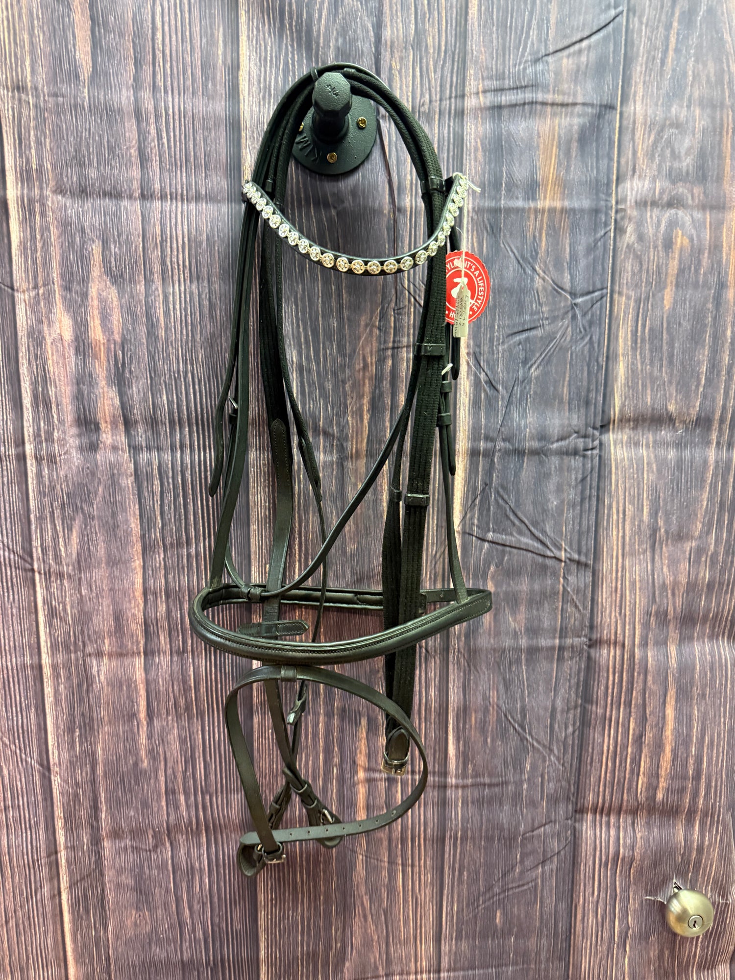 Black English  Horze Bridle w/ Flash Nose Band with web Reins NWT