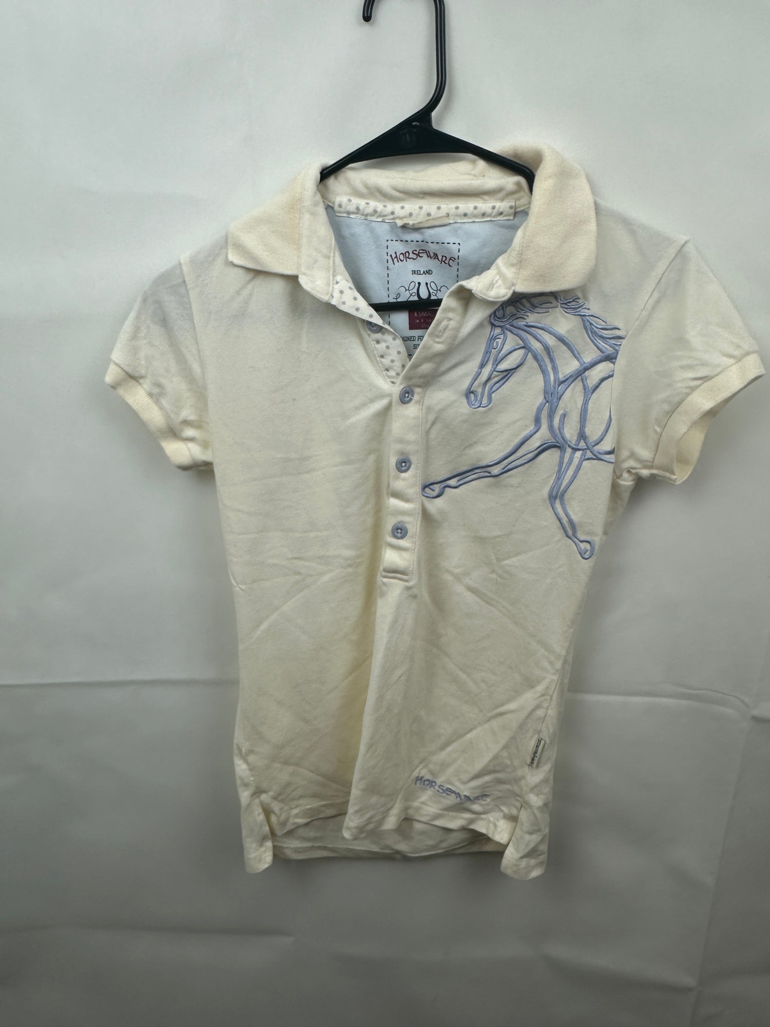 Women's Houseware Polo off white with lilac horse Size XS