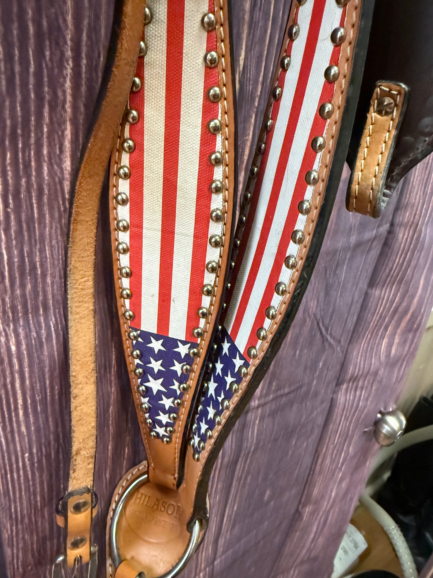 American Flag Western headstall and matching Breastplate