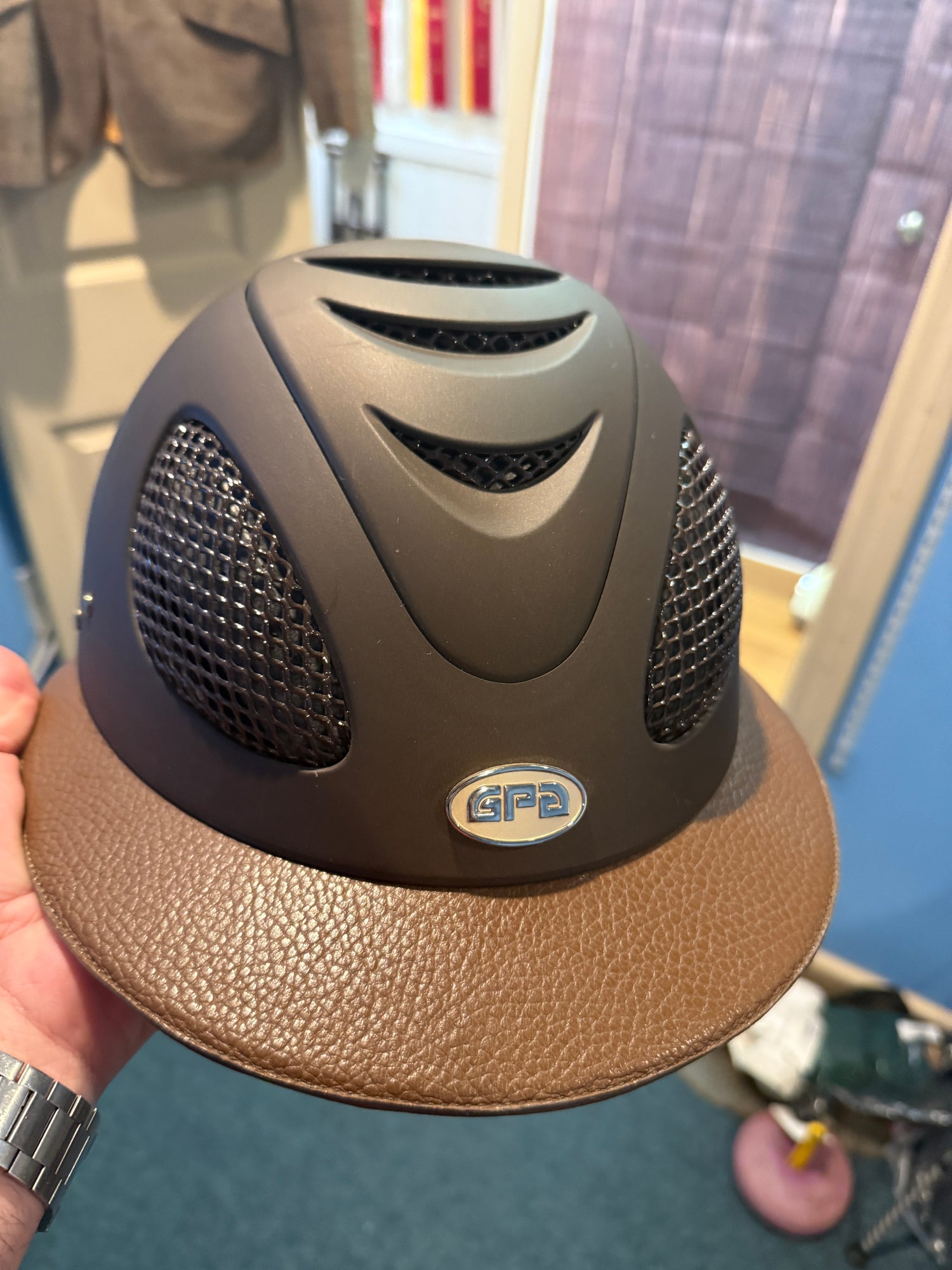 7 1/8 GPA Brown Helmet with Leather Brim, NEW never used