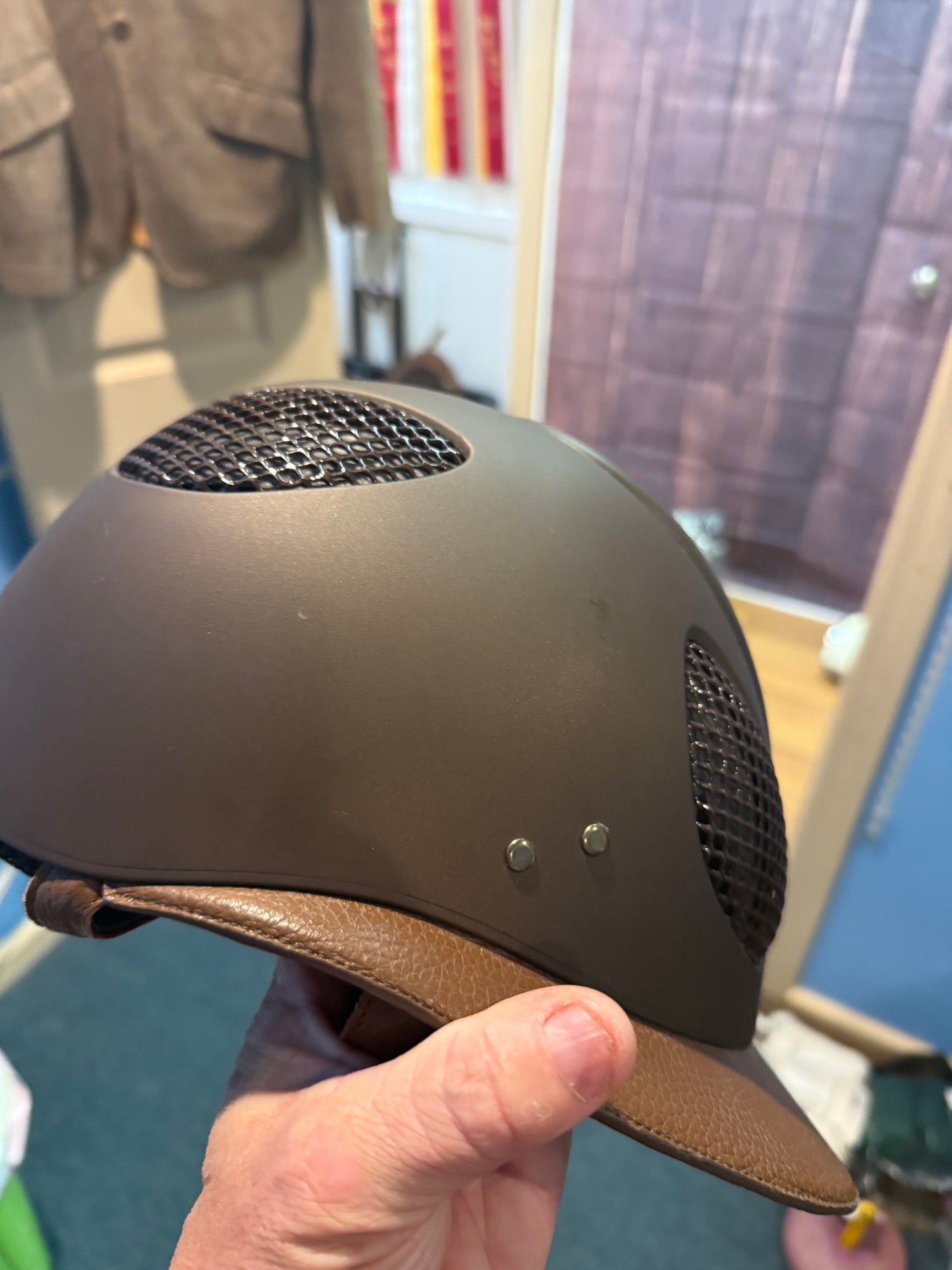 7 1/8 GPA Brown Helmet with Leather Brim, NEW never used